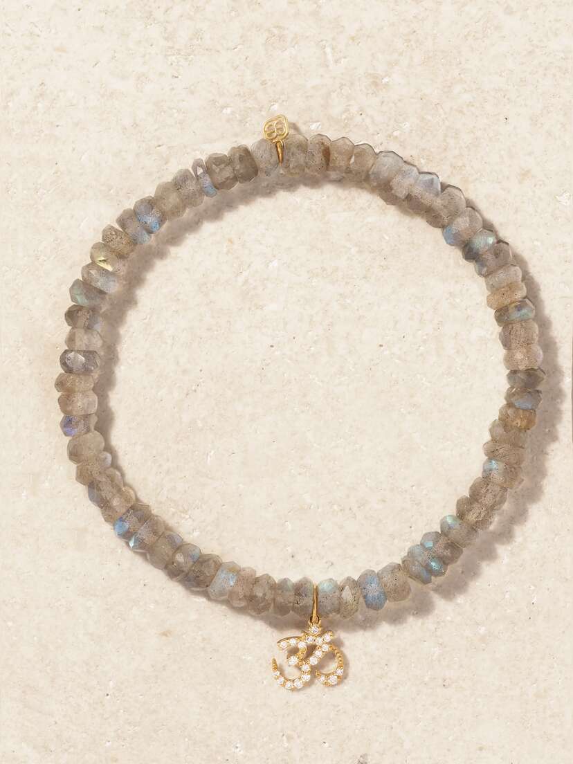 Sydney Evan Small Om 14-karat Gold, Labradorite And Diamond Bracelet