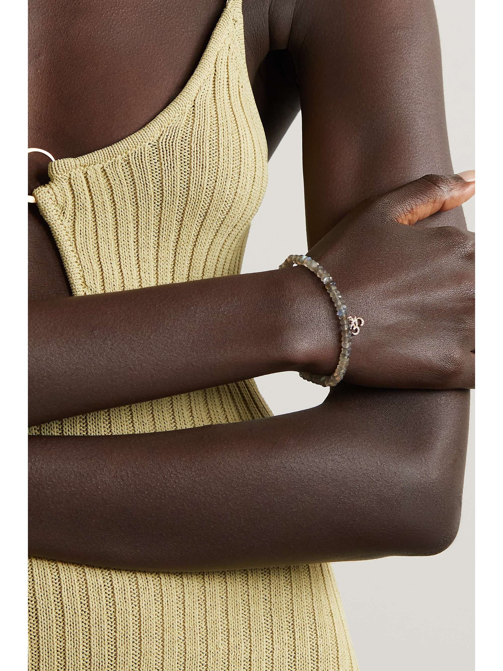 SYDNEY EVAN Small Om 14-karat gold, labradorite and diamond bracelet