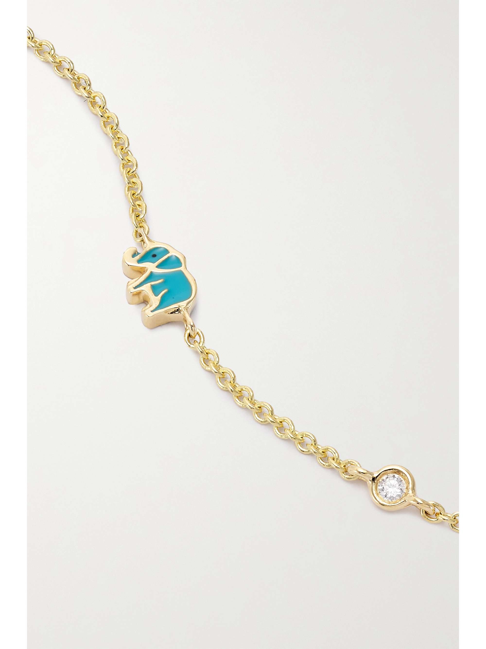 SYDNEY EVAN Mini Elephant 14-karat gold, enamel and diamond anklet