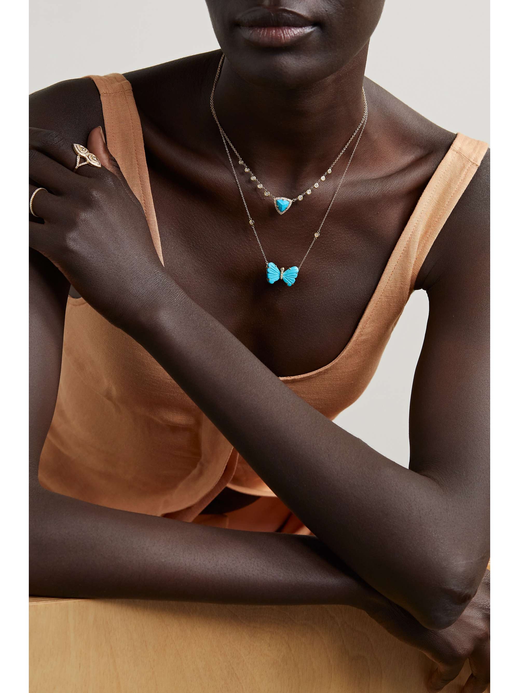 JACQUIE AICHE Bubble Butterfly 14-karat gold, turquoise and diamond necklace