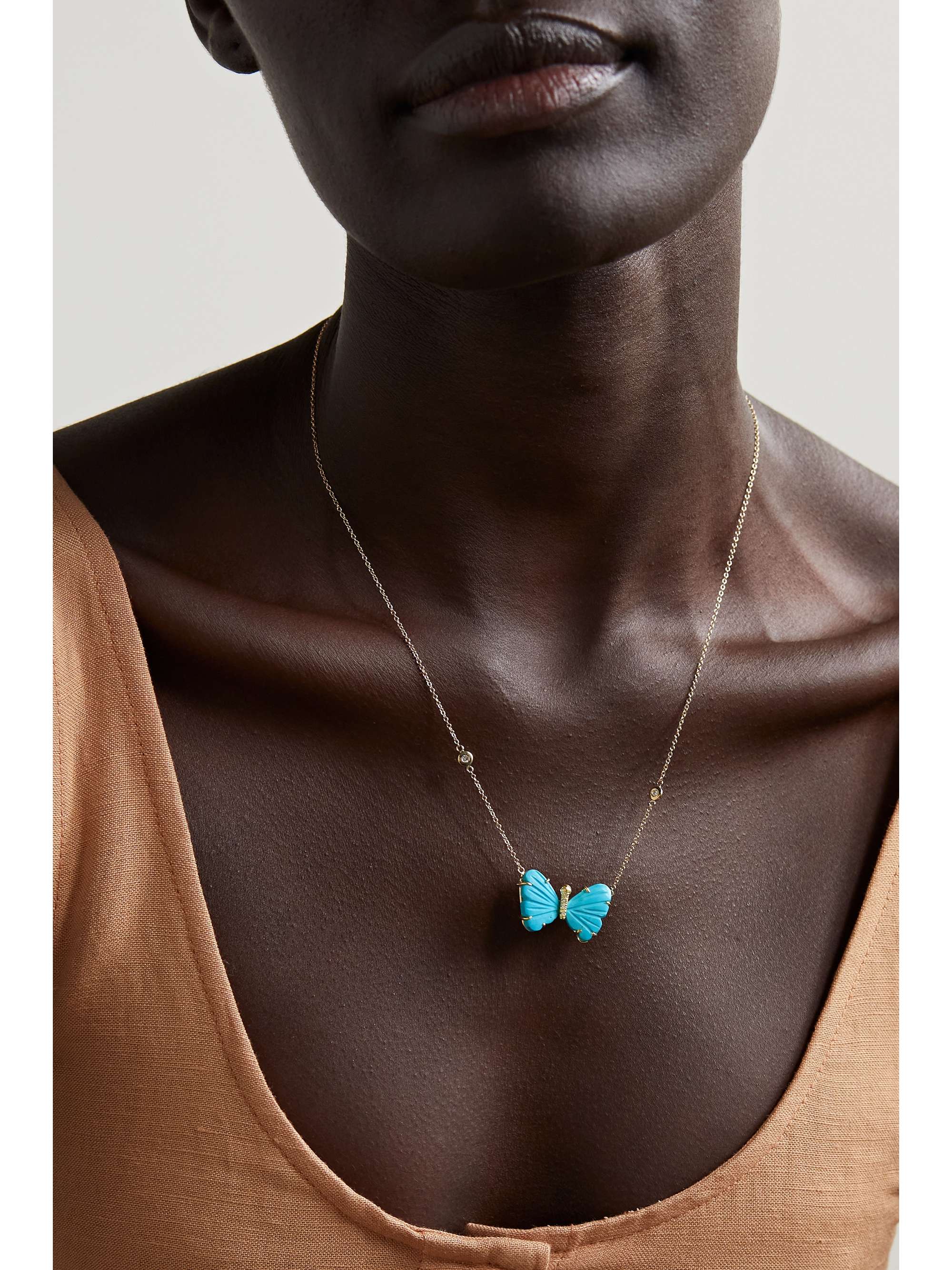 JACQUIE AICHE Bubble Butterfly 14-karat gold, turquoise and diamond necklace