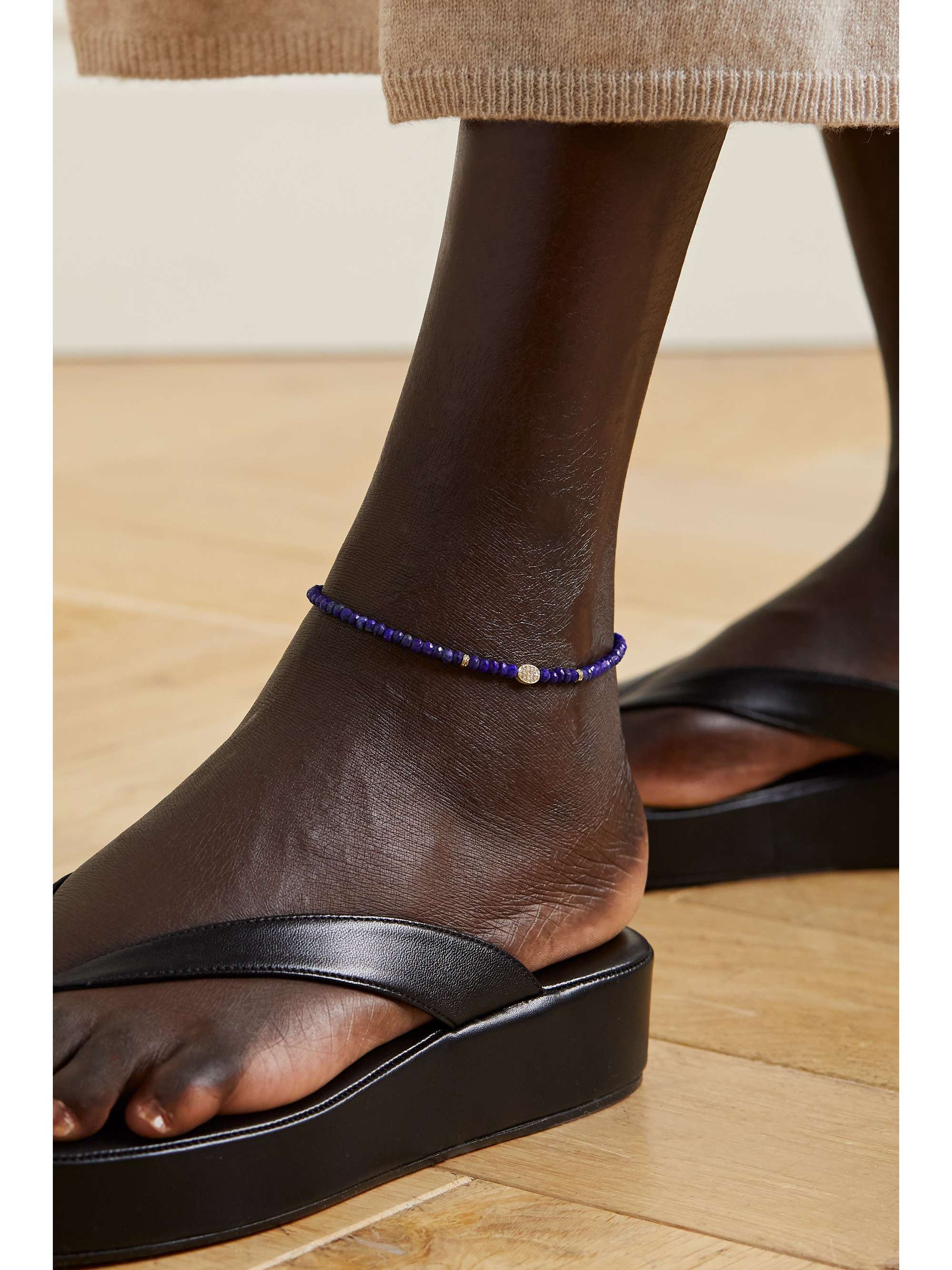 JACQUIE AICHE 14-karat gold, lapis lazuli and diamond anklet