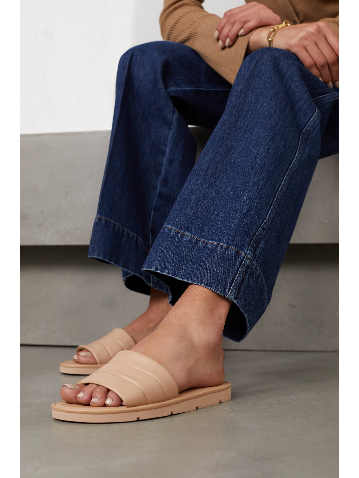 Vince Olina Quilted Leather Slide Sandals In Cappuccino | ModeSens