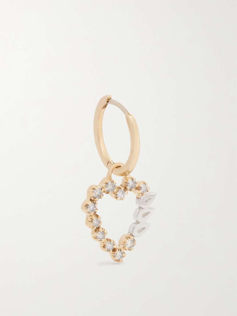 Pascale Monvoisin Billie 9-karat Gold And Sterling Silver Diamond Single Hoops Earring