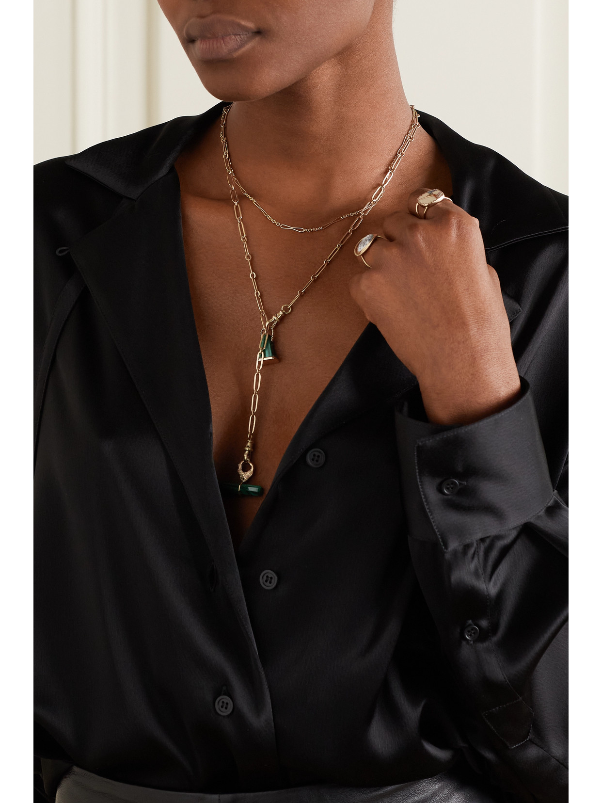 Pascale Monvoisin Debbie N°3 + Vadim + Iman 9-karat Gold, Malachite And Diamond Necklace In Gold