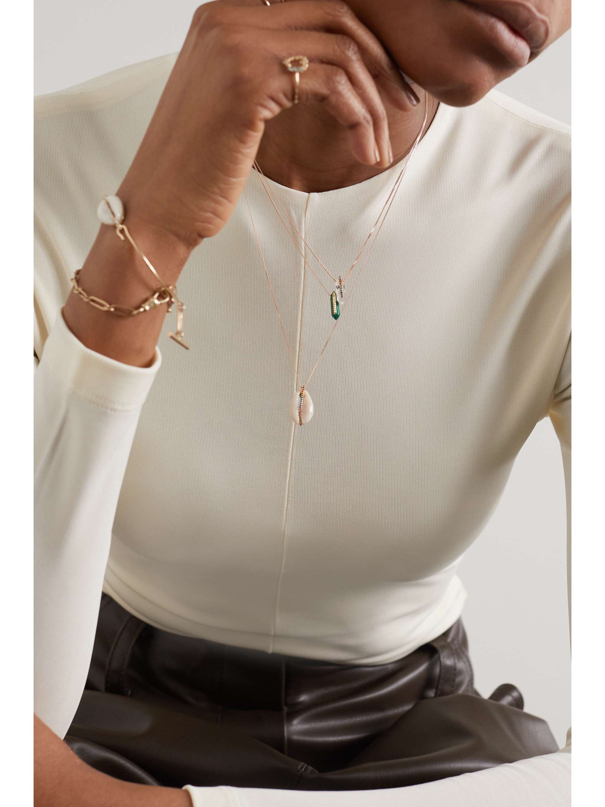 PASCALE MONVOISIN Moon N°1 9-karat gold, malachite and diamond necklace
