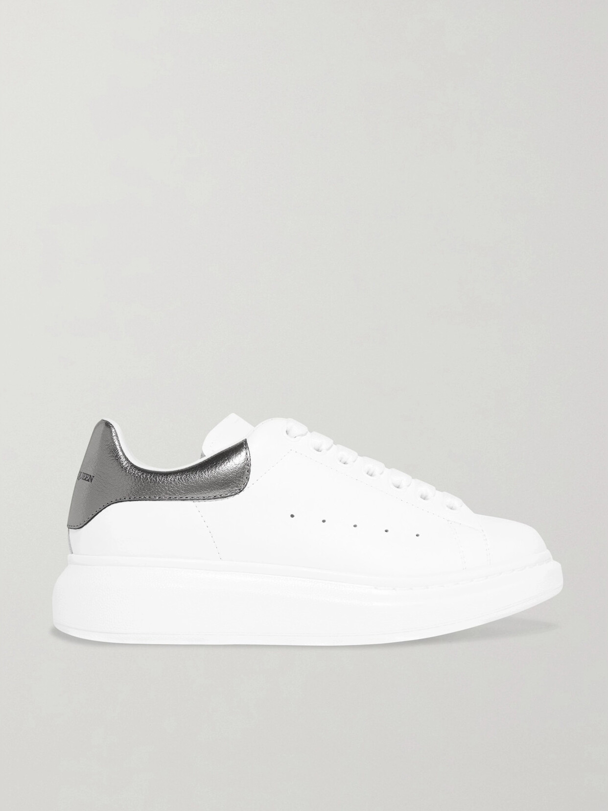 Shop Alexander Mcqueen Metallic-trimmed Leather Exaggerated-sole Sneakers In White