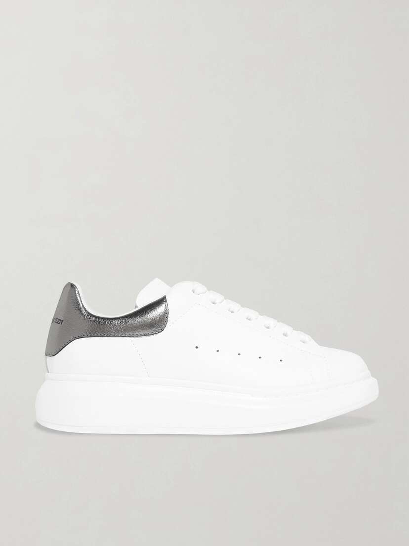 McQueen Metallic-trimmed Leather Exaggerated-sole Sneakers