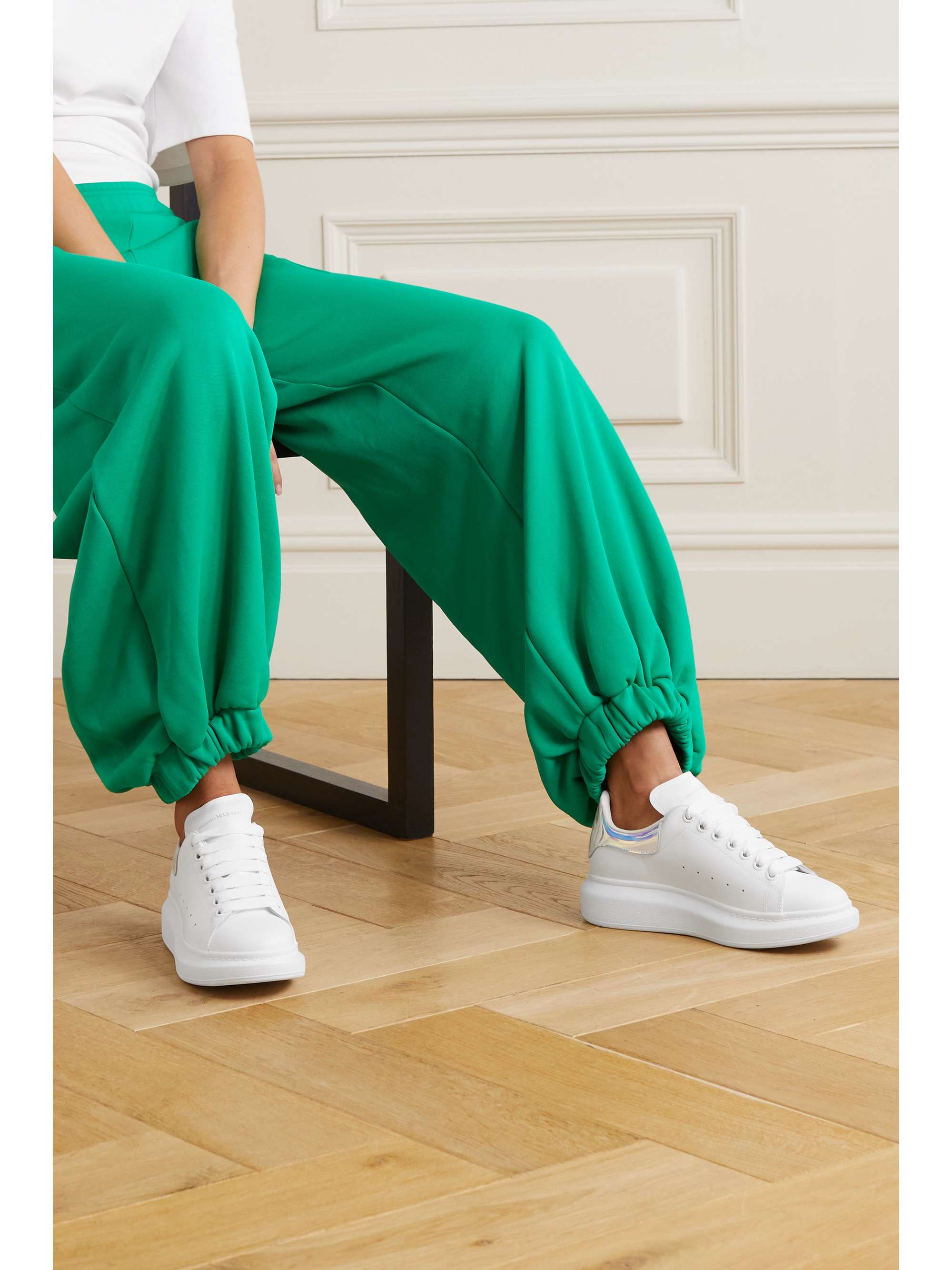 ALEXANDER MCQUEEN Suede-trimmed leather exaggerated-sole sneakers