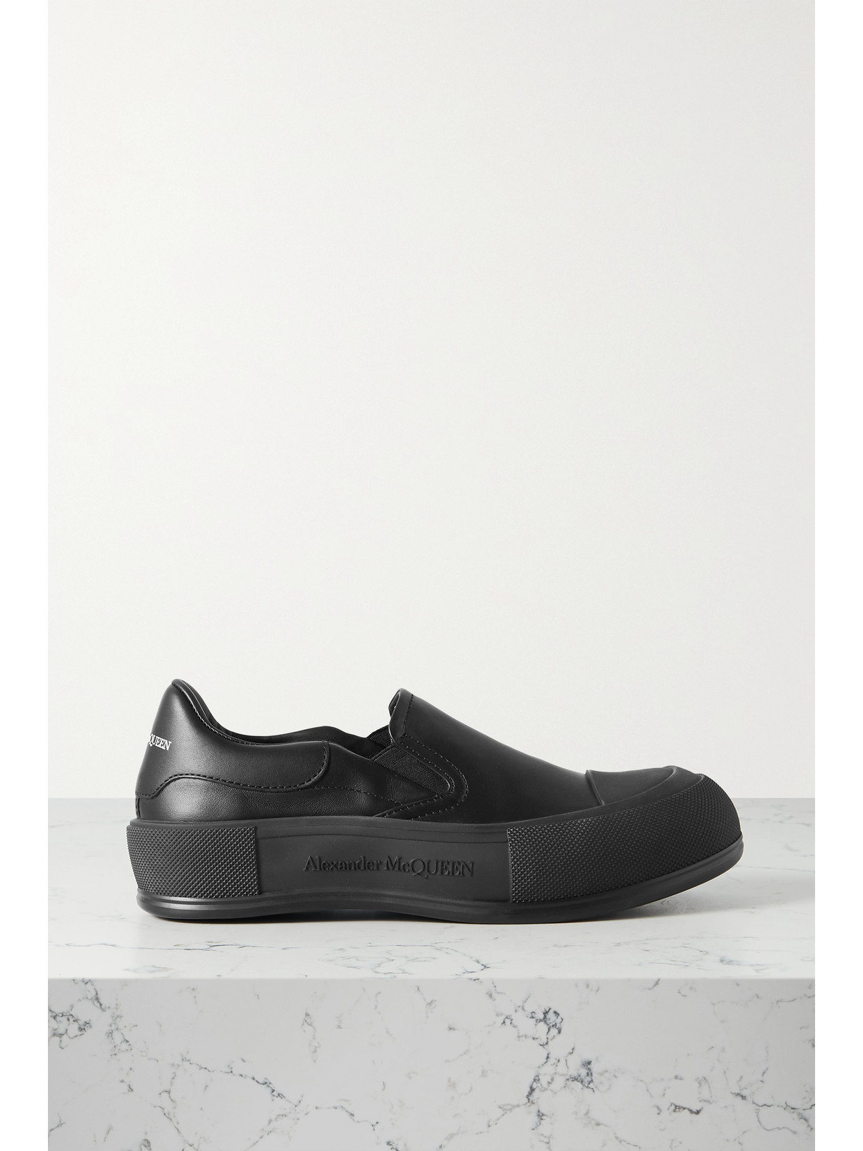 ALEXANDER MCQUEEN LEATHER SLIP-ON EXAGGERATED-SOLE SNEAKERS