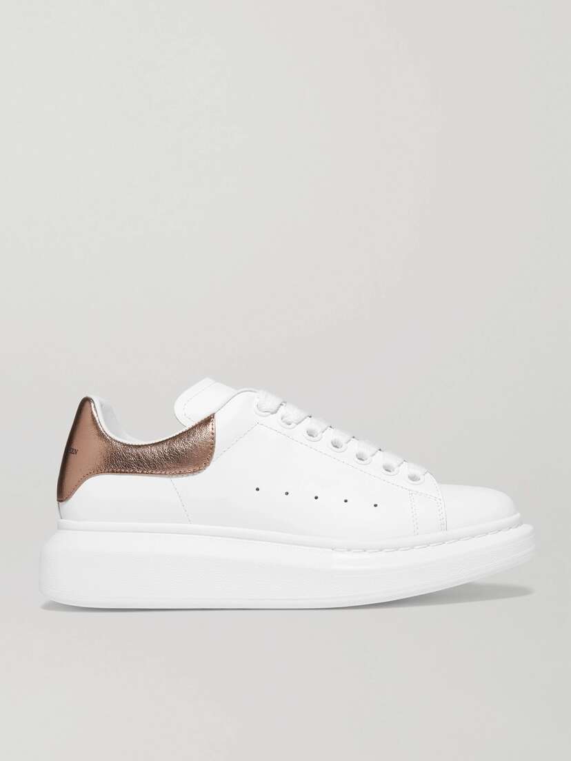 McQueen Metallic-trimmed Leather Exaggerated-sole Sneakers