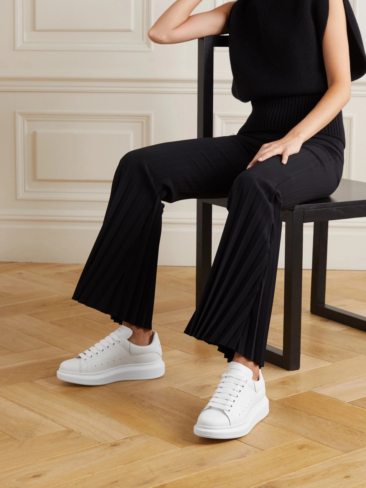 Alexander Mcqueen Leather Exaggerated-sole Sneakers In White