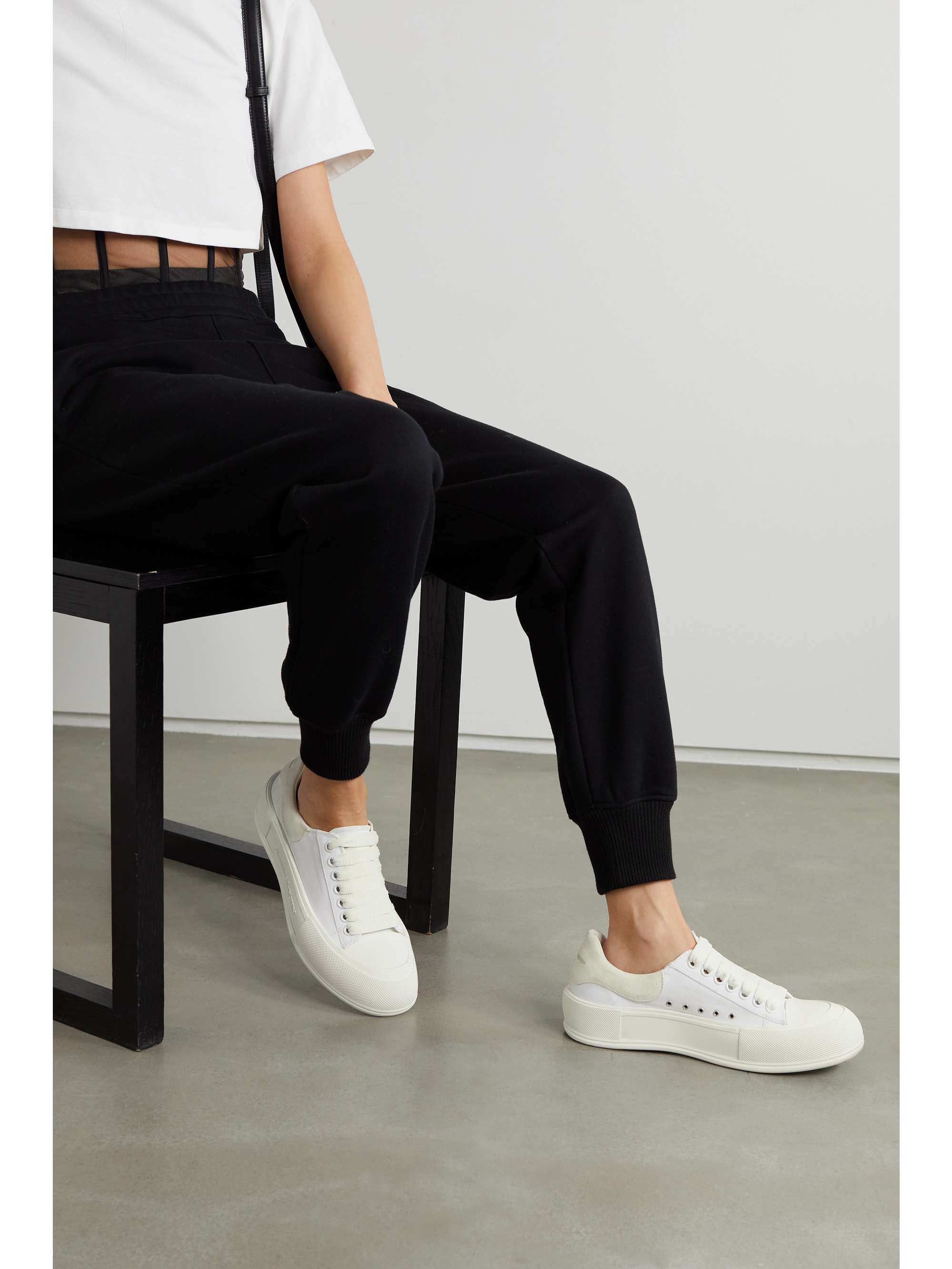 ALEXANDER MCQUEEN Suede-trimmed canvas exaggerated-sole sneakers