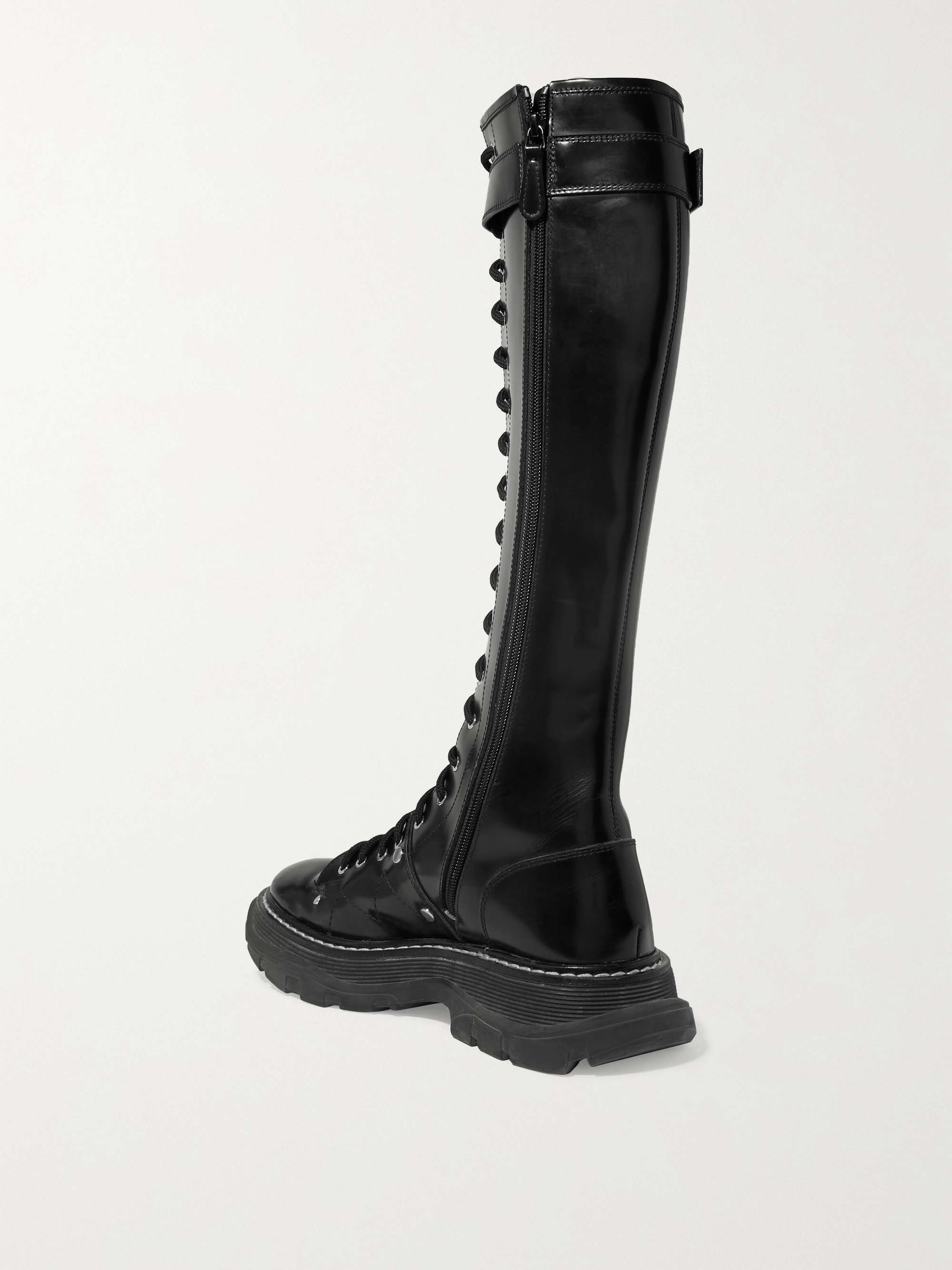 MCQUEEN Glossed-leather exaggerated-sole knee boots