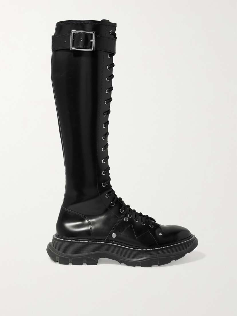 McQueen Slick Glossed-leather Exaggerated-sole Knee Boots