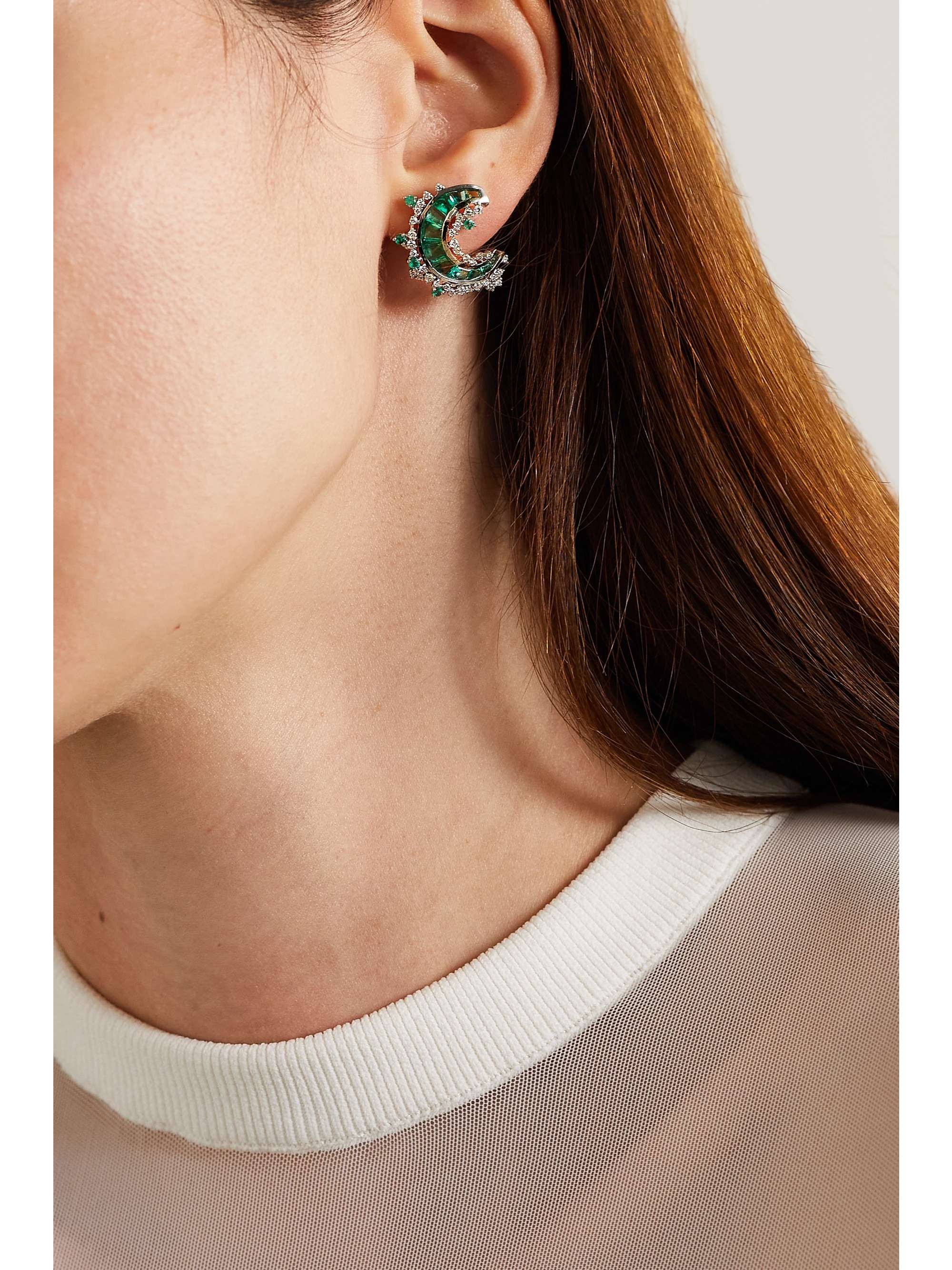 ANANYA 18-karat white gold, emerald and diamond earrings