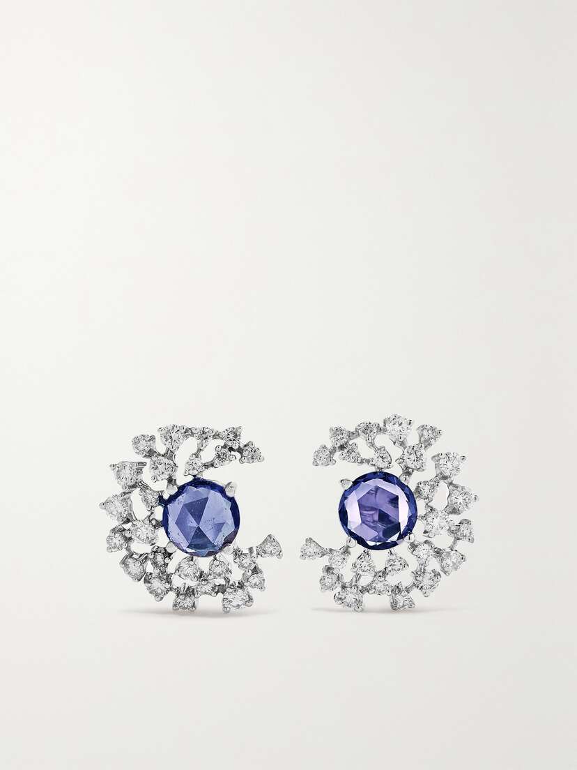 Ananya Scatter 18-karat White Gold, Sapphire And Diamond Earrings