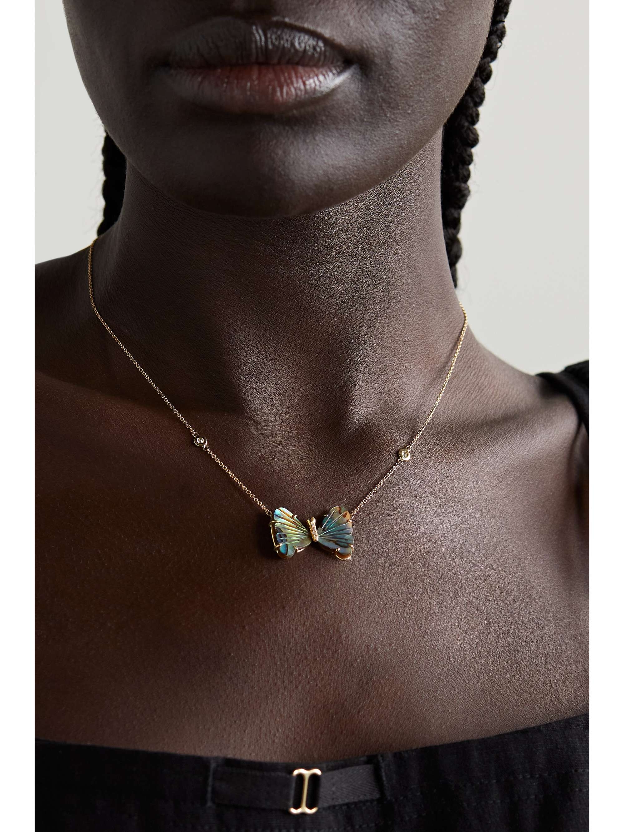 JACQUIE AICHE Bubble Butterfly 14-karat gold, diamond and shell necklace