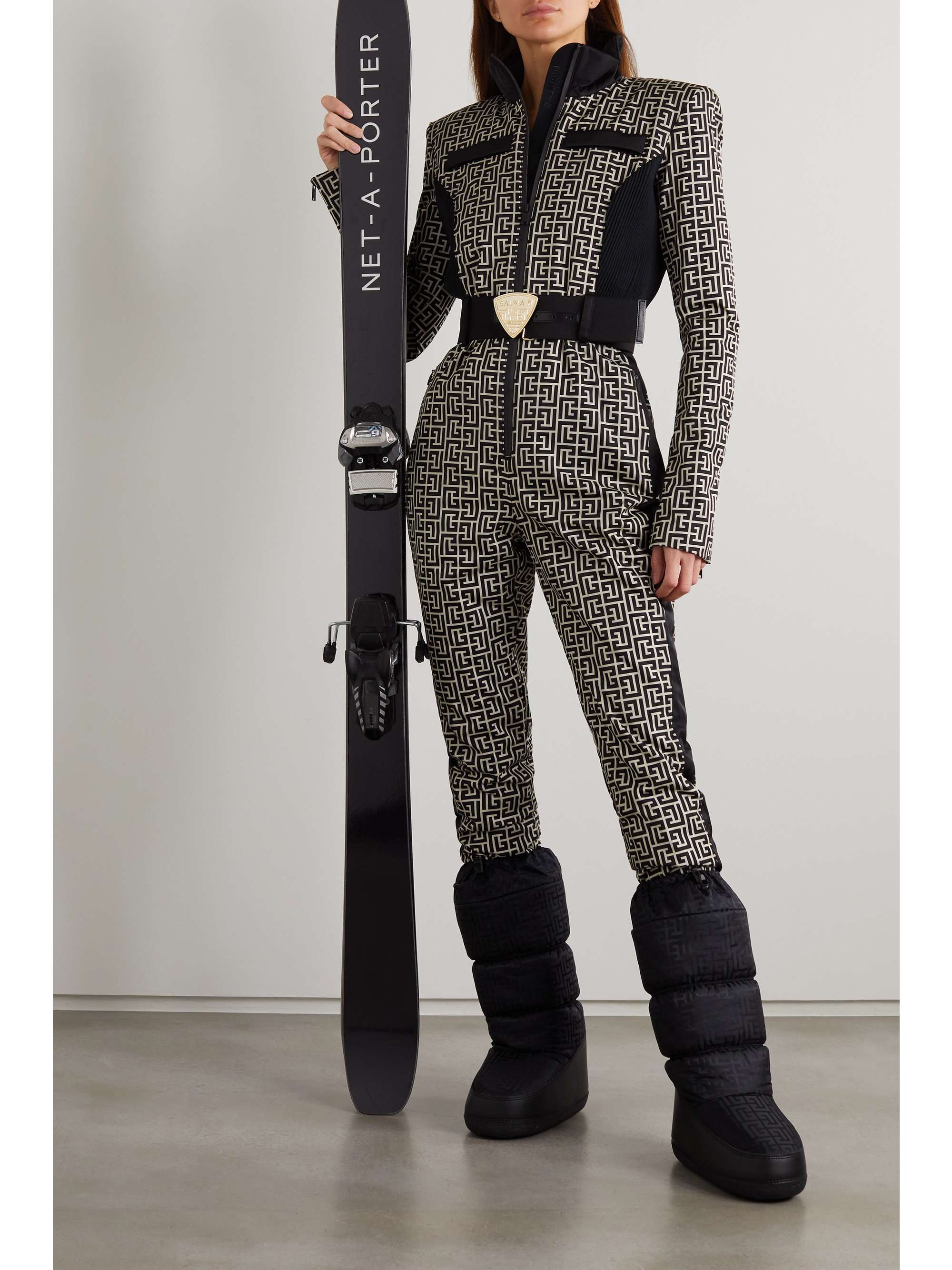 BALMAIN + Rossignol belted printed ski suit