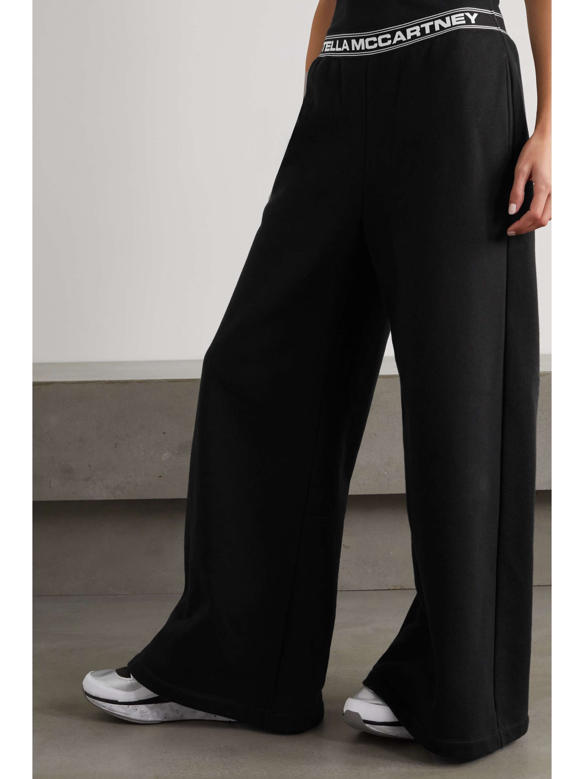 Black Cotton-jersey wide-leg track pants | STELLA MCCARTNEY | NET-A-PORTER