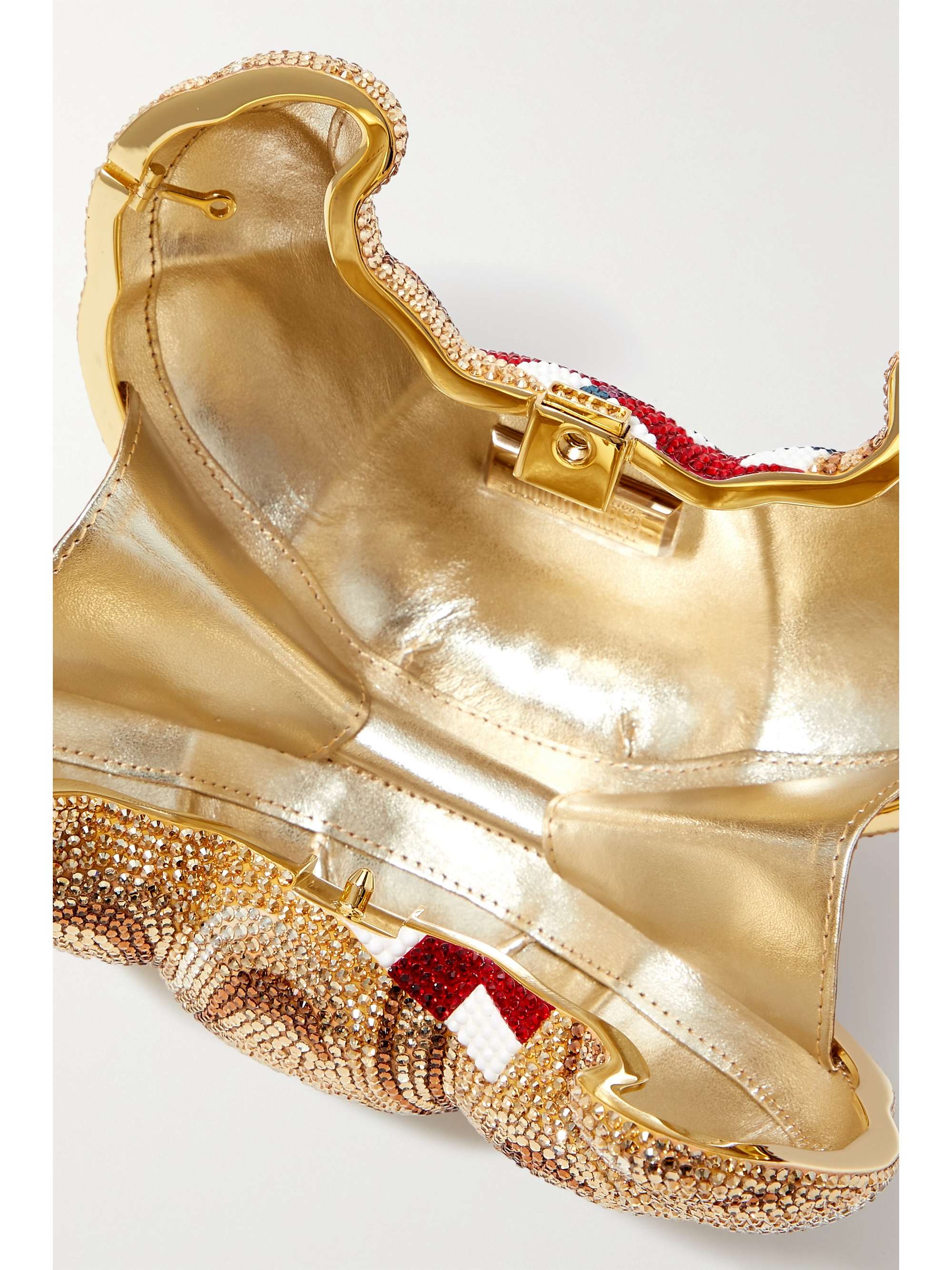 JUDITH LEIBER COUTURE Pochette en métal doré à cristaux Croissant