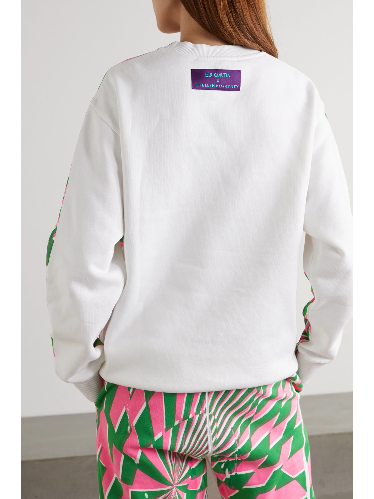 Stella Mccartney Womens Multicolor X Ed Curtis Optical Geometric-print Cotton-jersey Sweatshirt Xs In Pink