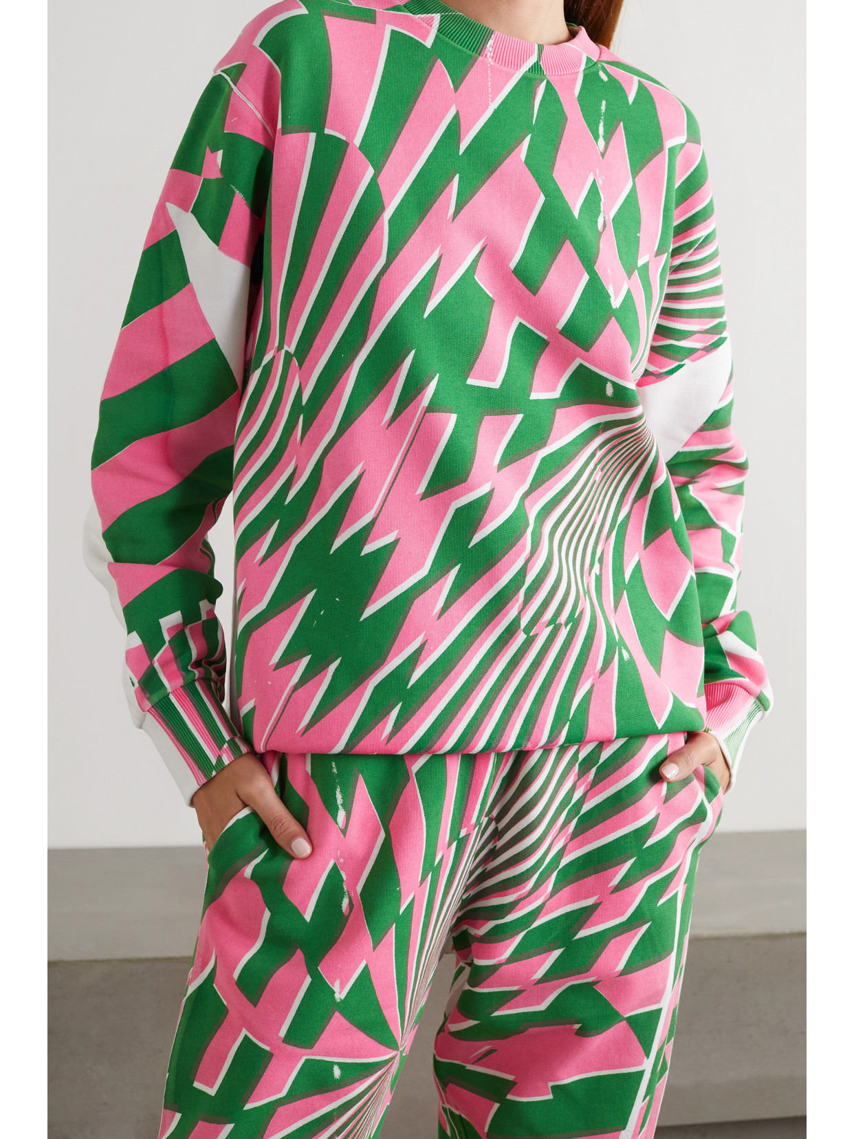 Stella Mccartney Womens Multicolor X Ed Curtis Optical Geometric-print Cotton-jersey Sweatshirt Xs In Pink