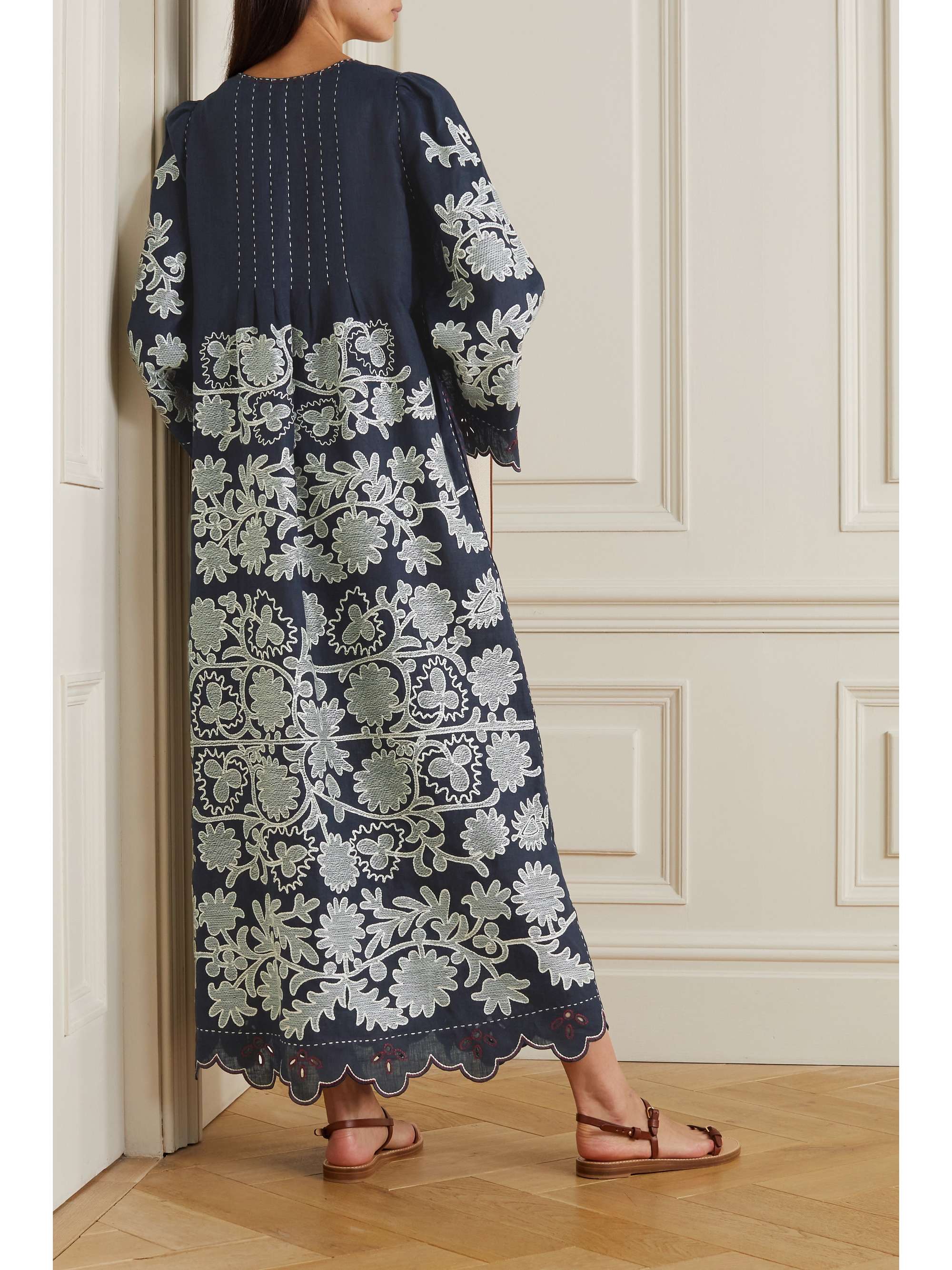 VITA KIN Mathilde scalloped embroidered linen maxi dress