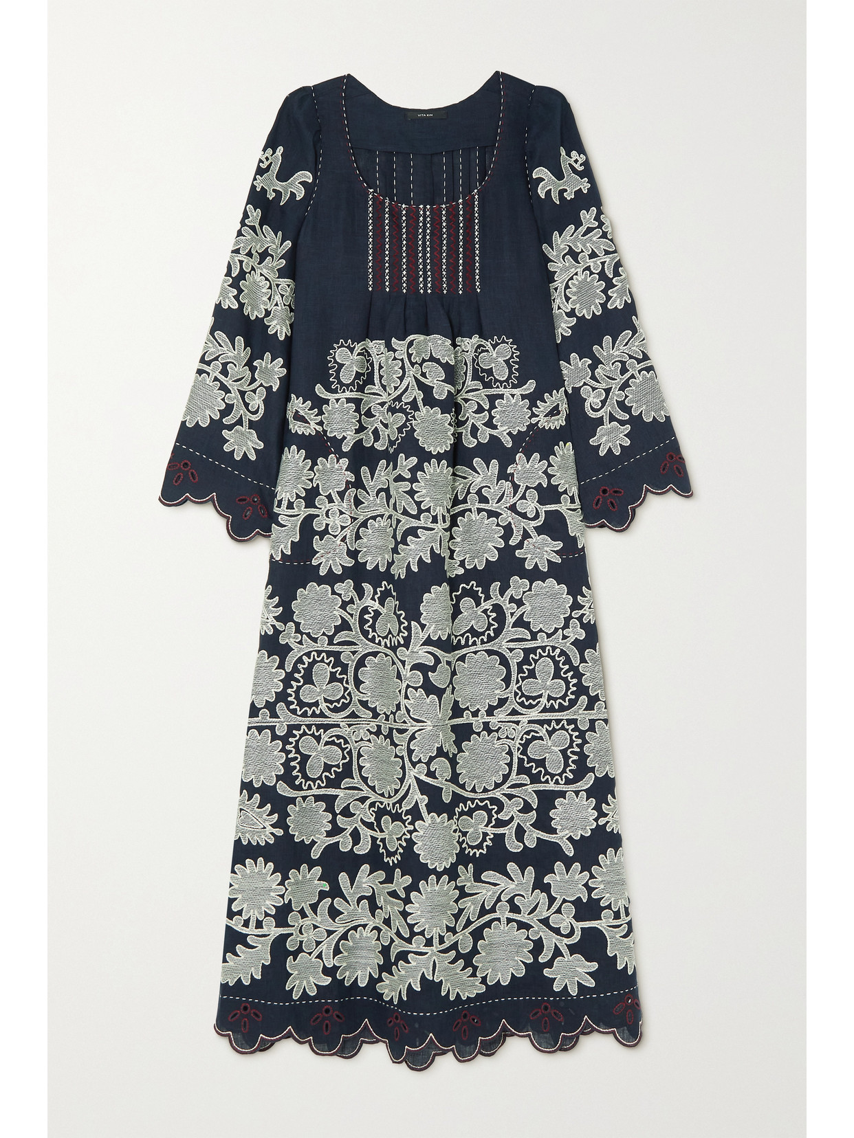 Vita Kin Mathilde Scalloped Embroidered Linen Maxi Dress In Blue ModeSens