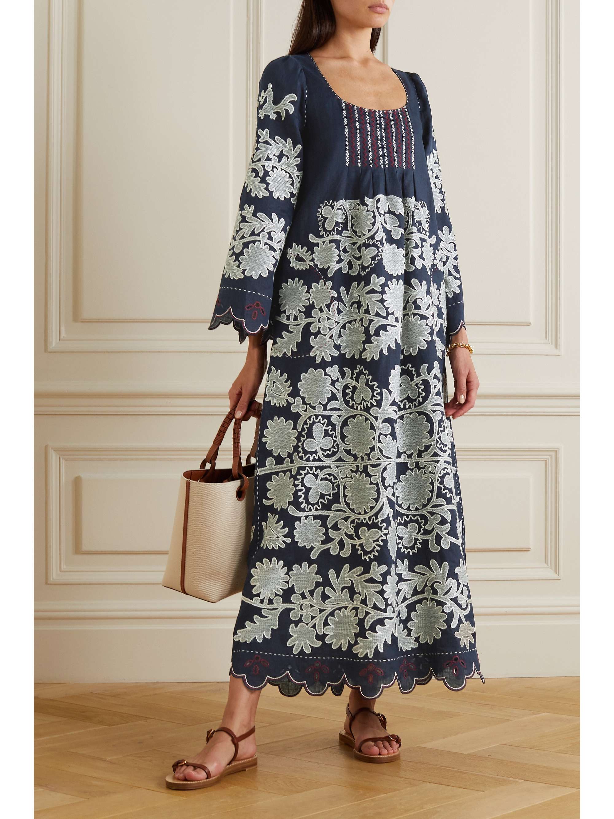 VITA KIN Mathilde scalloped embroidered linen maxi dress | NET-A-PORTER