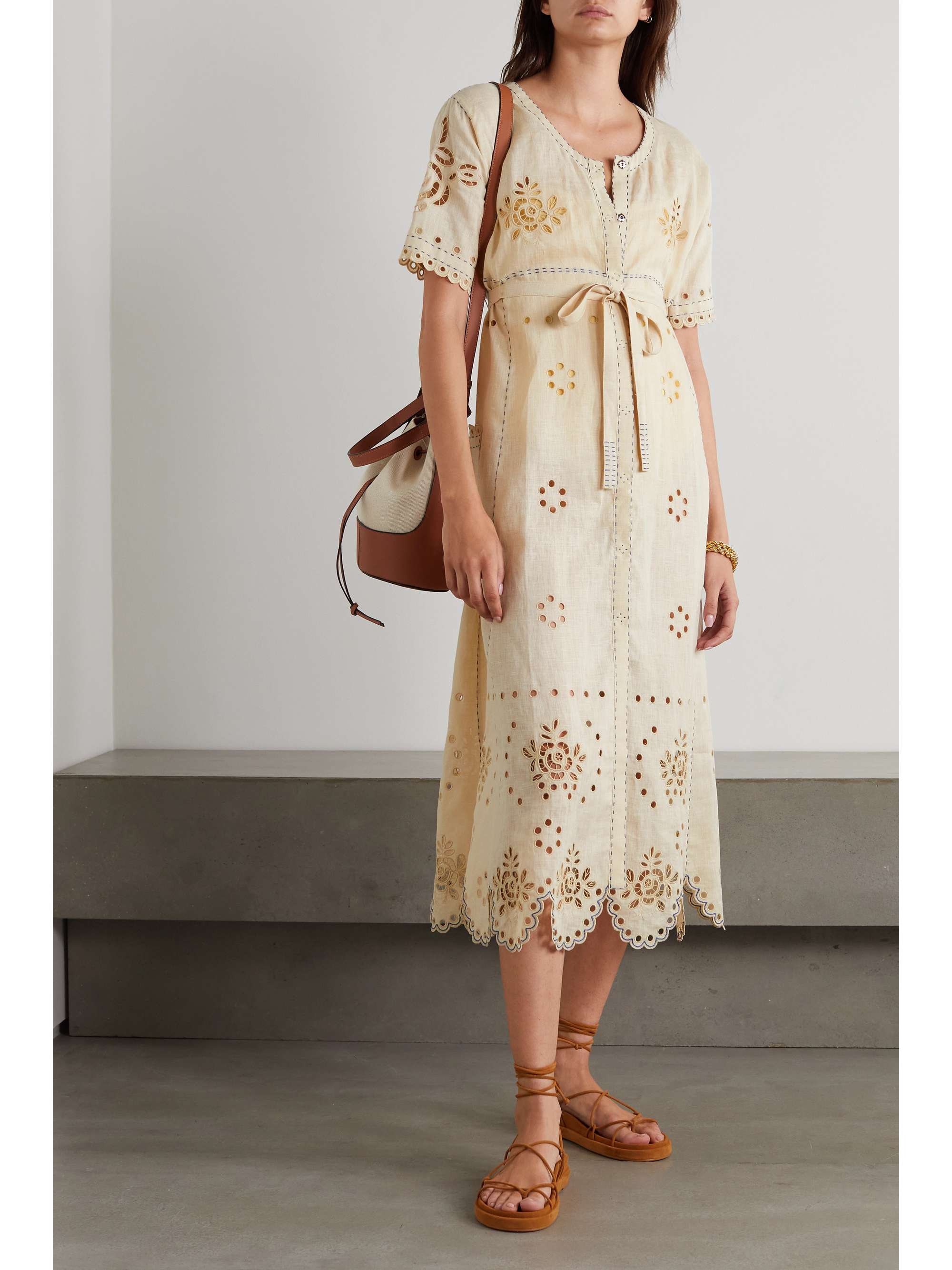 VITA KIN Colette broderie anglaise linen midi dress