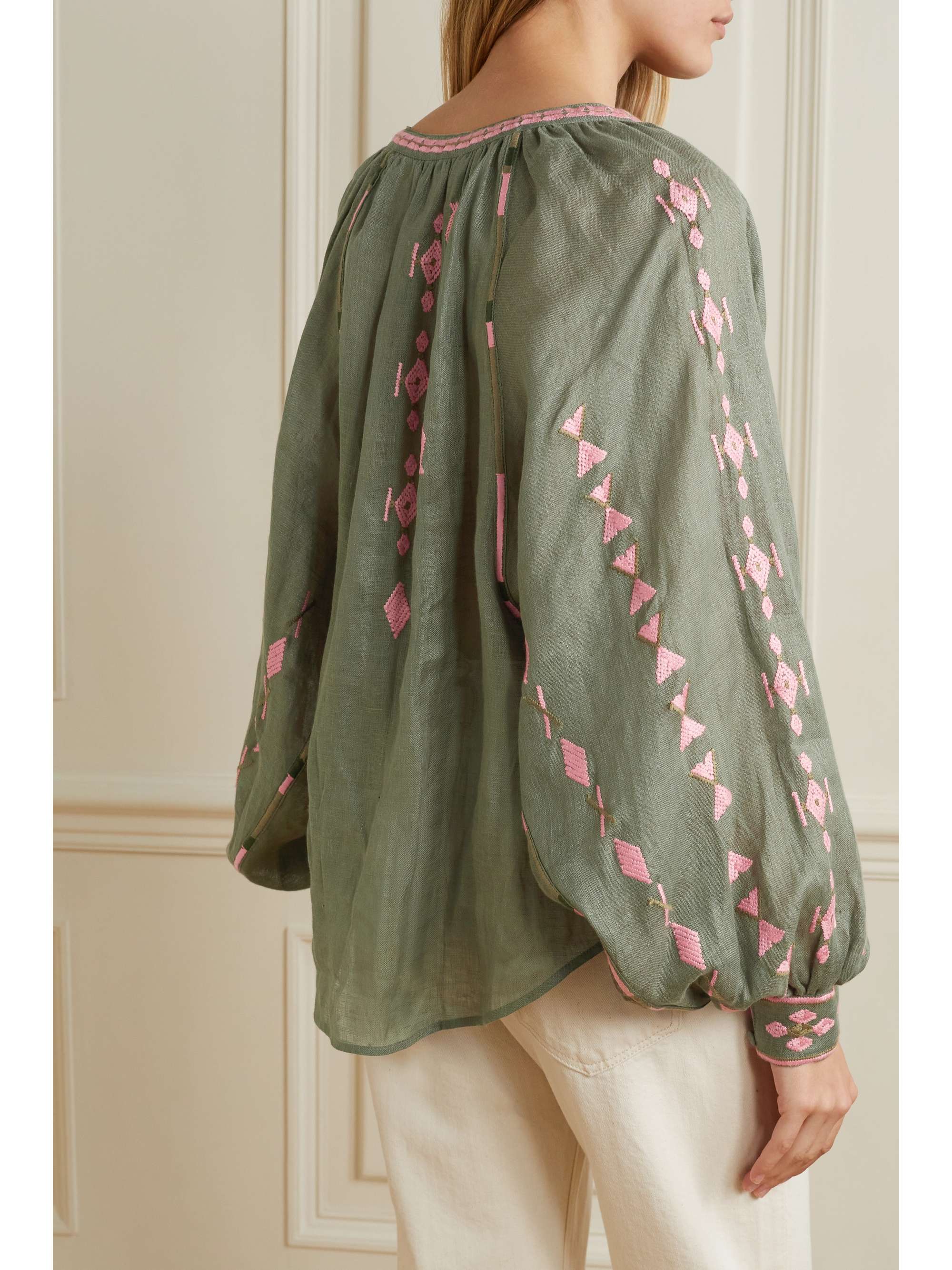 VITA KIN Casablanca tasseled embroidered linen blouse