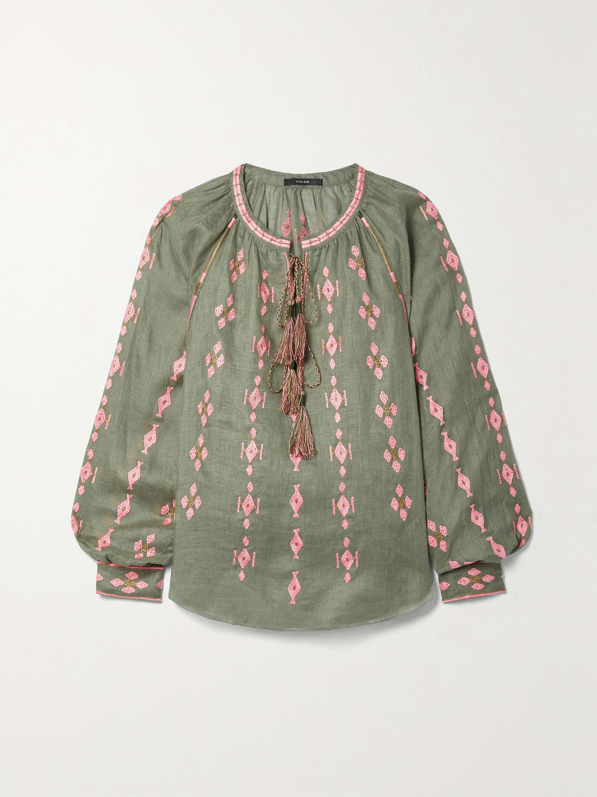 VITA KIN Casablanca tasseled embroidered linen blouse | NET-A-PORTER