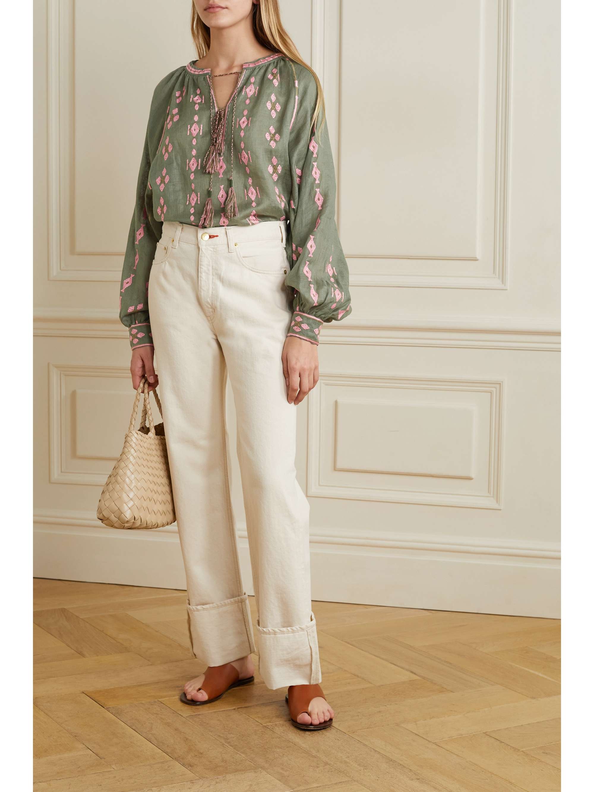 VITA KIN Casablanca tasseled embroidered linen blouse