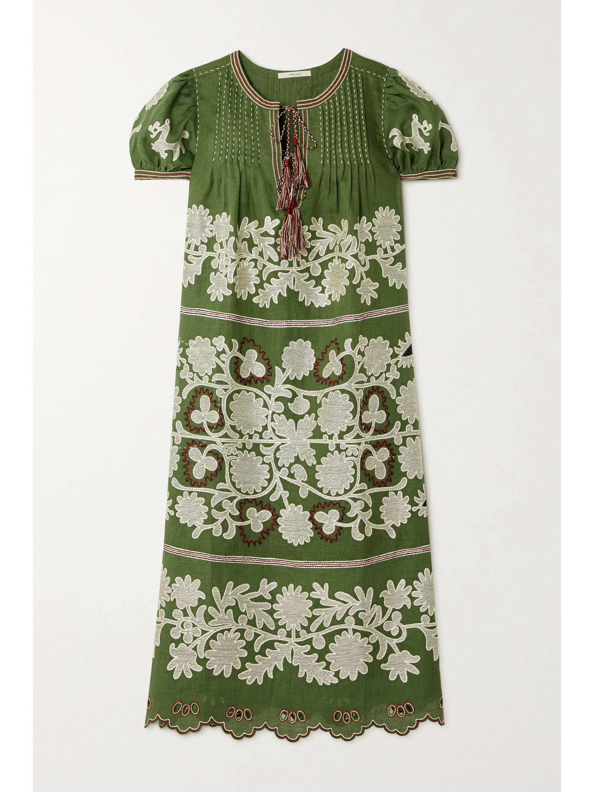 green linen midi dress