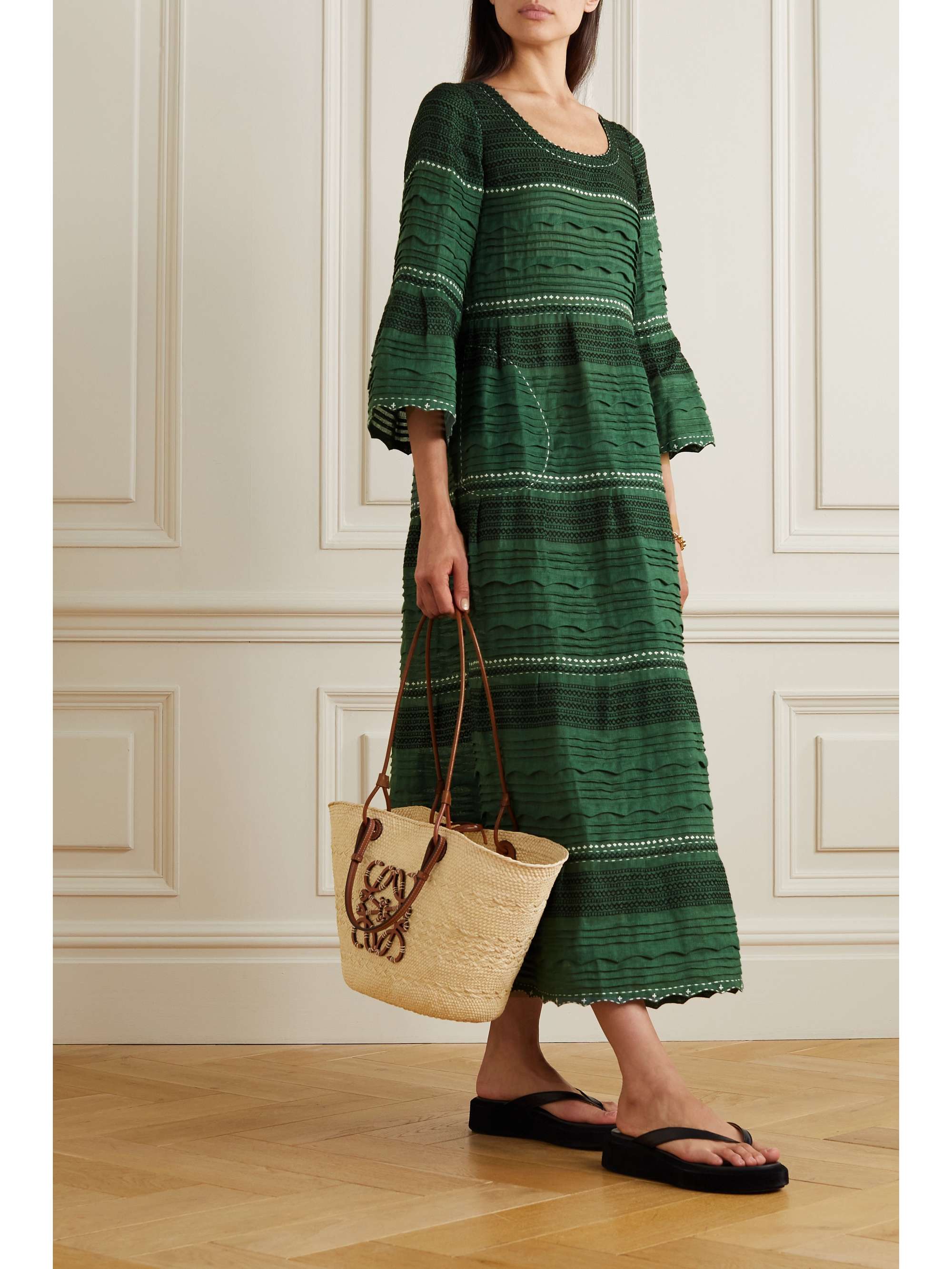 VITA KIN Lora embroidered striped linen dress