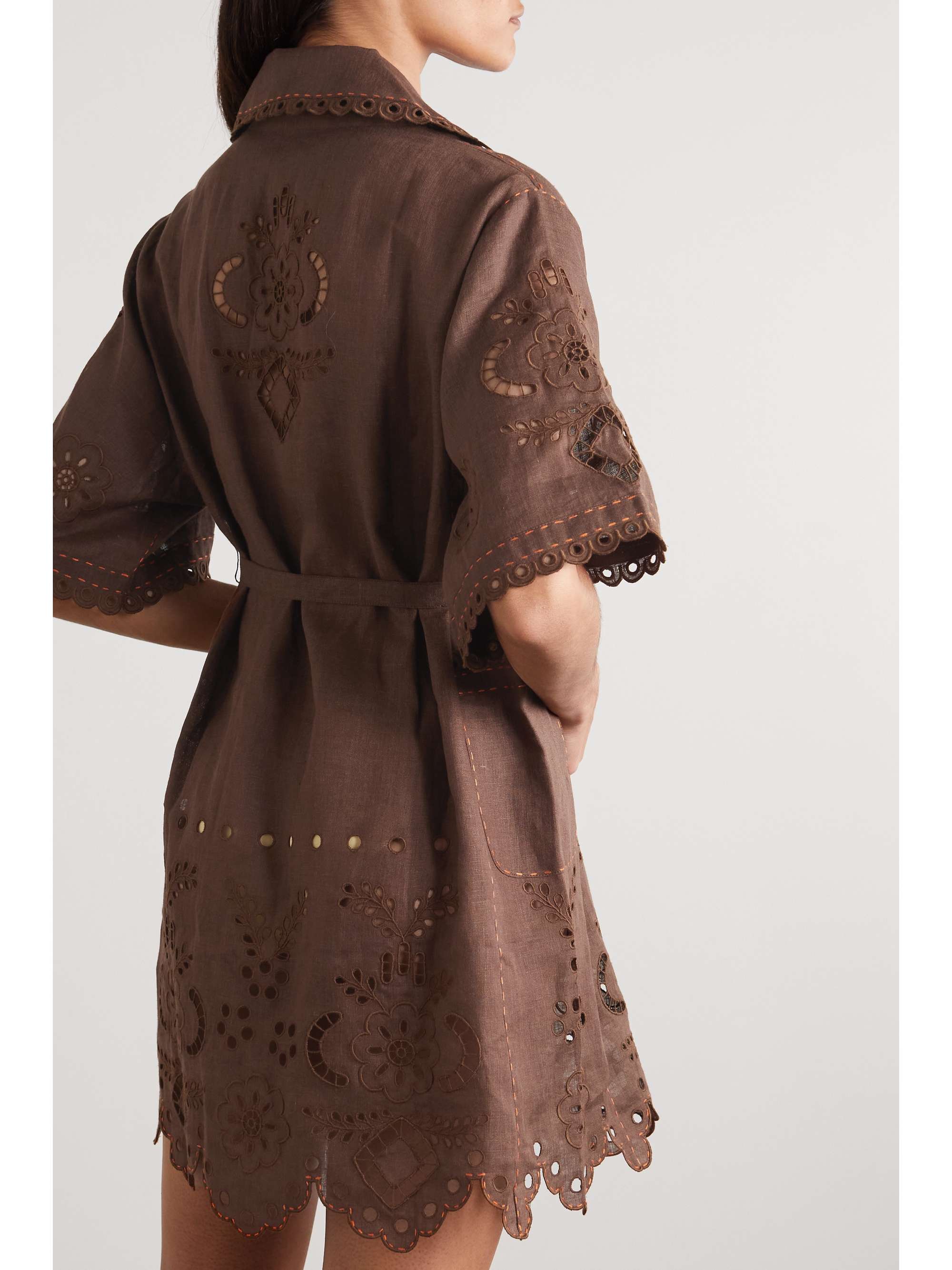 VITA KIN Charlotte belted broderie anglaise linen mini shirt dress