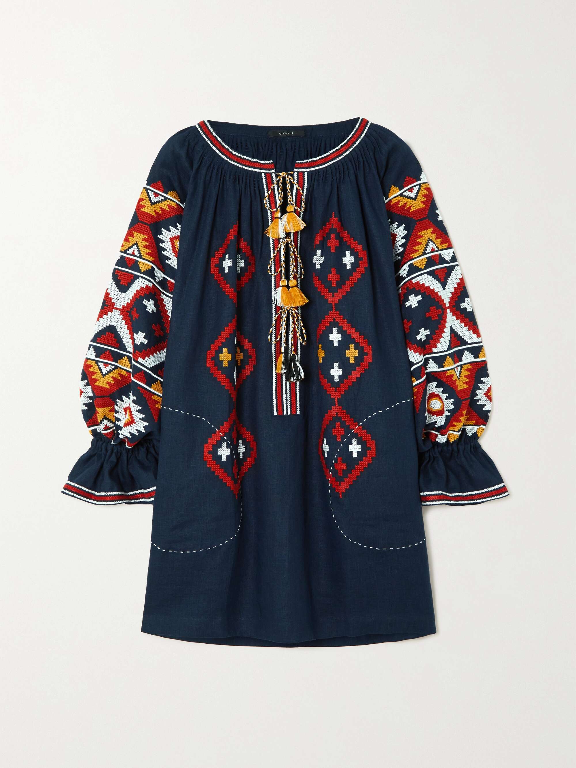 VITA KIN Talisman tasseled embroidered linen tunic | NET-A-PORTER