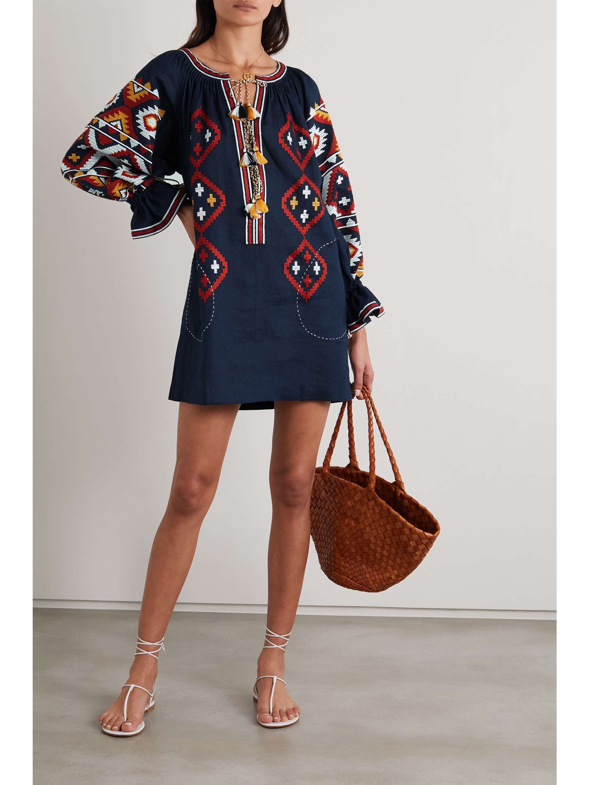 VITA KIN Talisman tasseled embroidered linen tunic