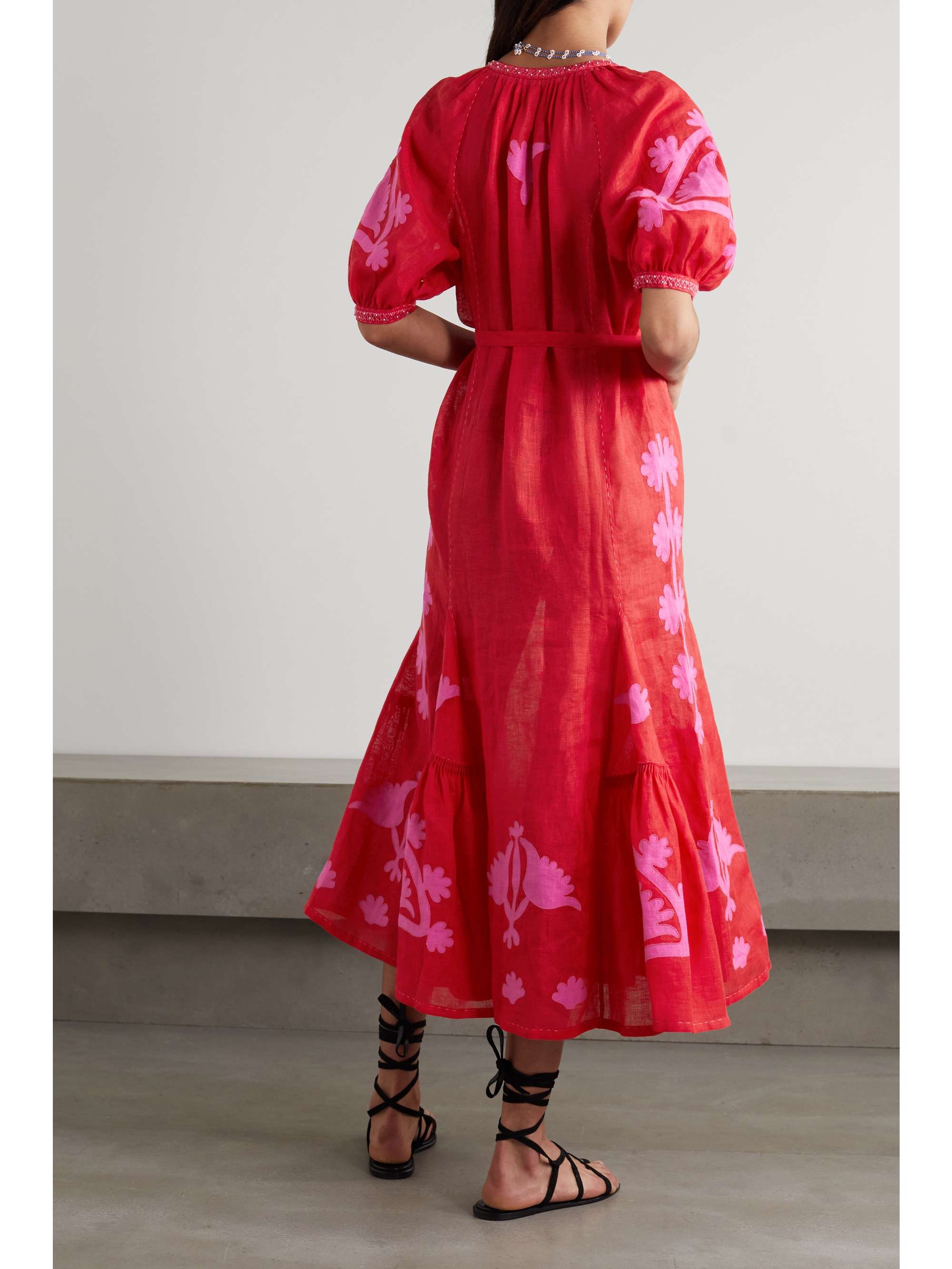 VITA KIN Shalimar embellished appliquéd linen midi dress