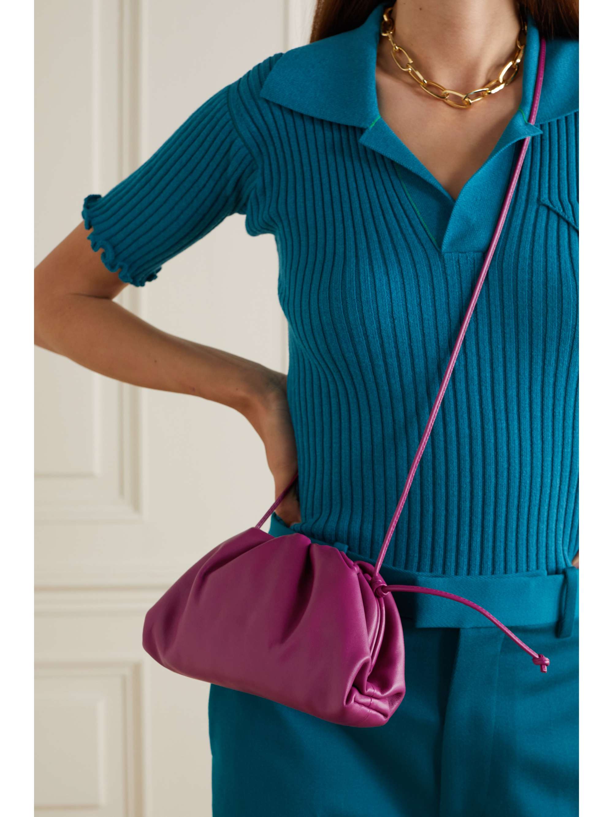 bottega veneta the pouch small gathered intrecciato leather clutch