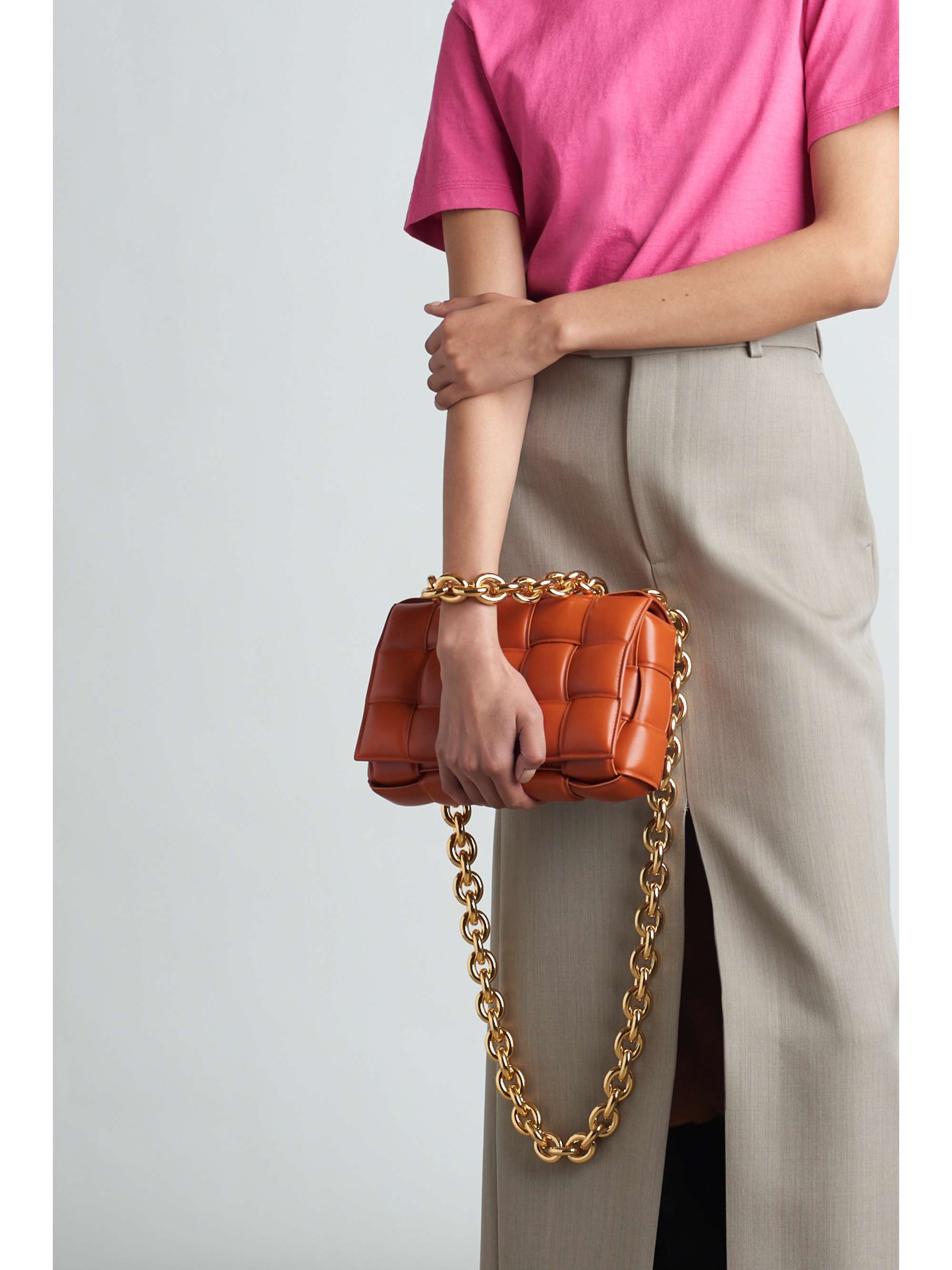 orange chain bag