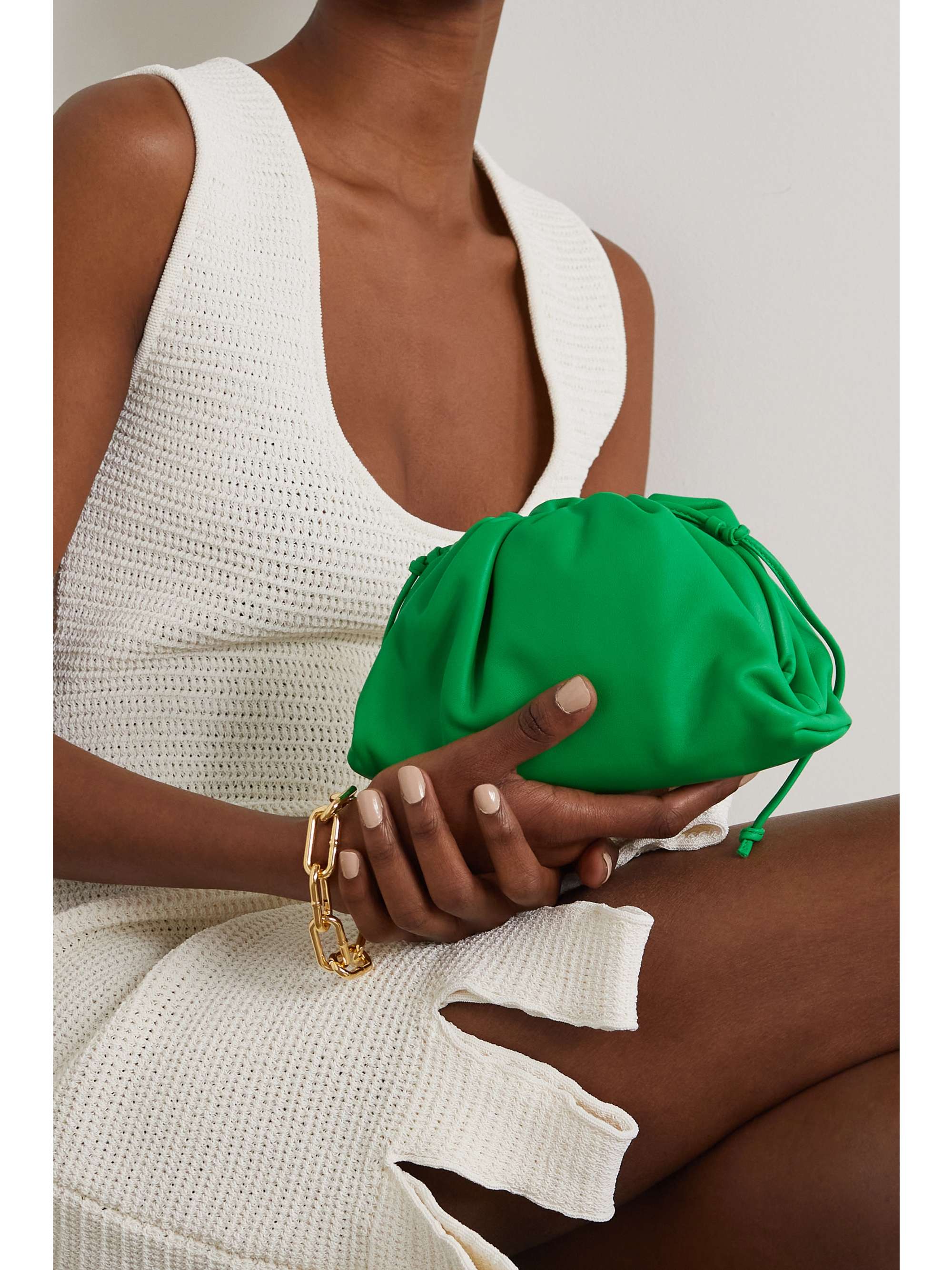 The Pouch small gathered intrecciato leather clutch