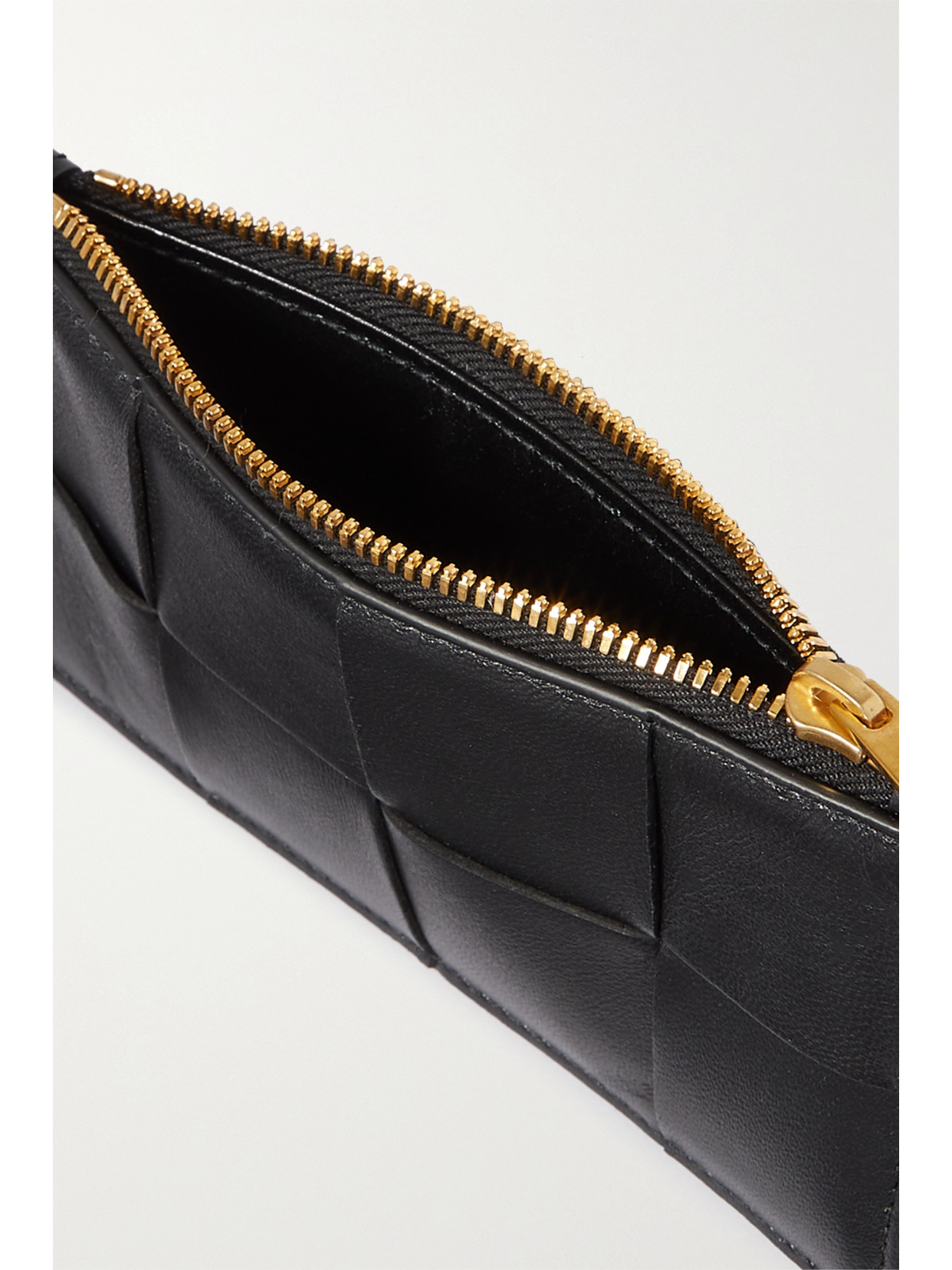 Shop Bottega Veneta Cassette Intrecciato Leather Cardholder In Black