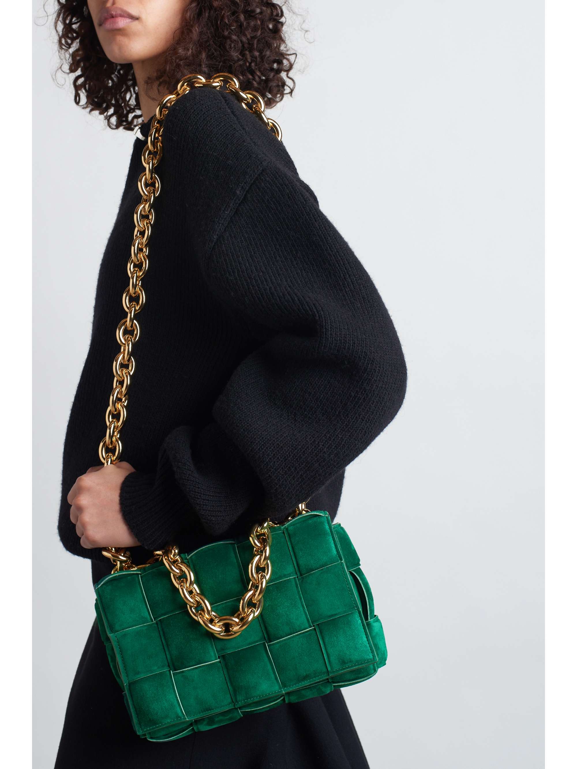 Green Cassette Chain Embellished Padded Intrecciato Suede Shoulder Bag Bottega Veneta Net A Porter