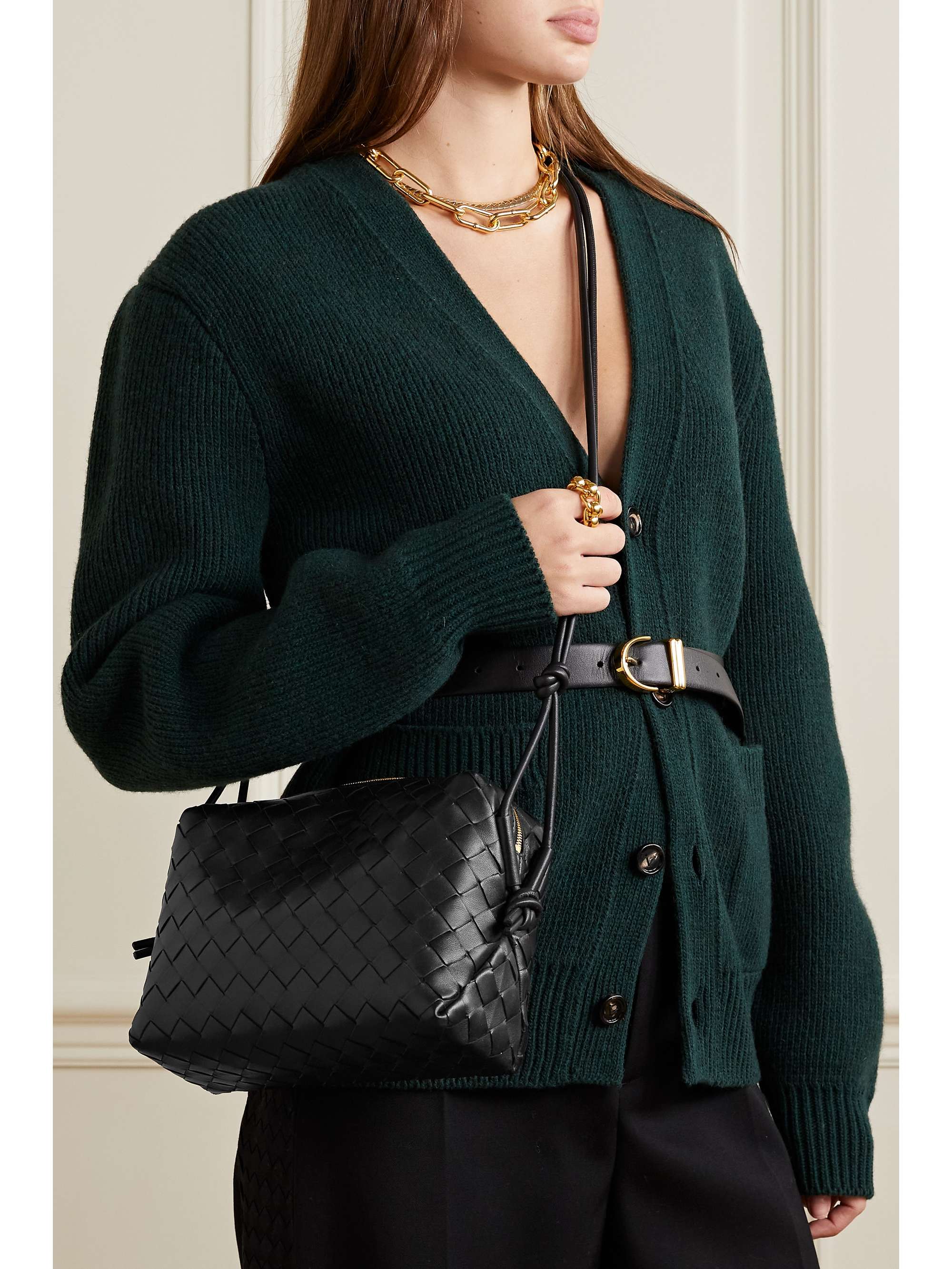 Black Loop mini Intrecciato-leather cross-body bag, Bottega Veneta