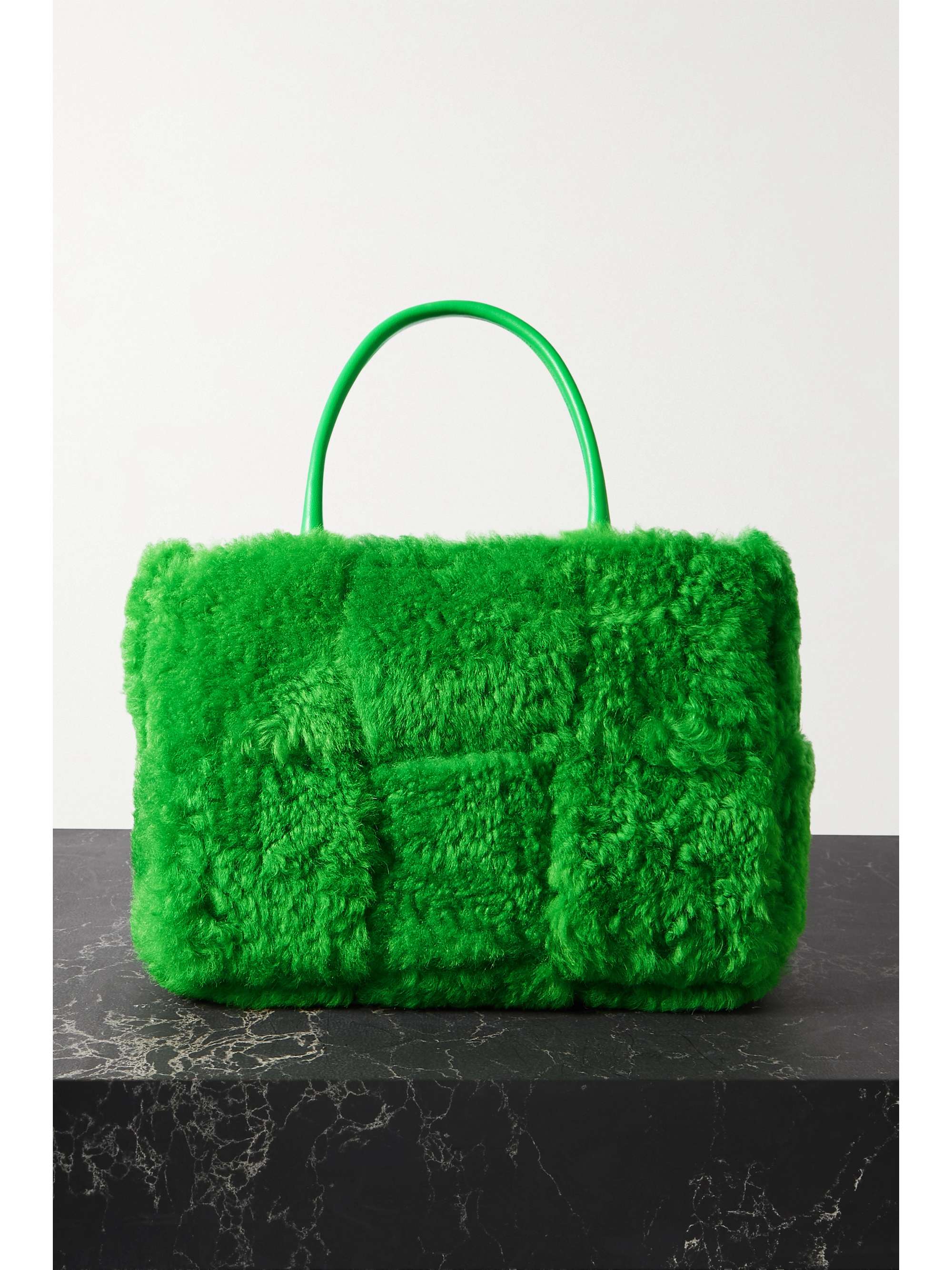 BOTTEGA VENETA Arco small leather-trimmed intrecciato shearling tote