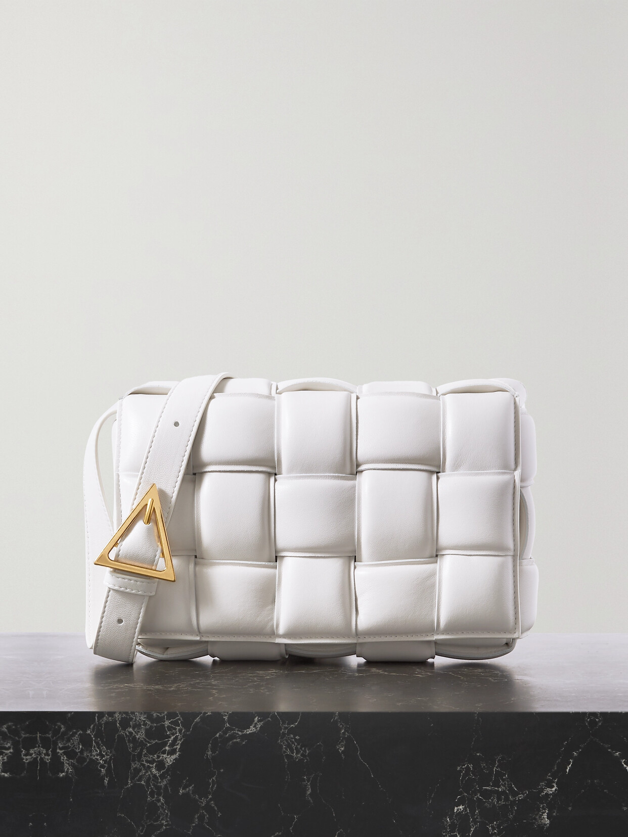 Bottega Veneta Cassette Padded Intrecciato Leather Shoulder Bag In White