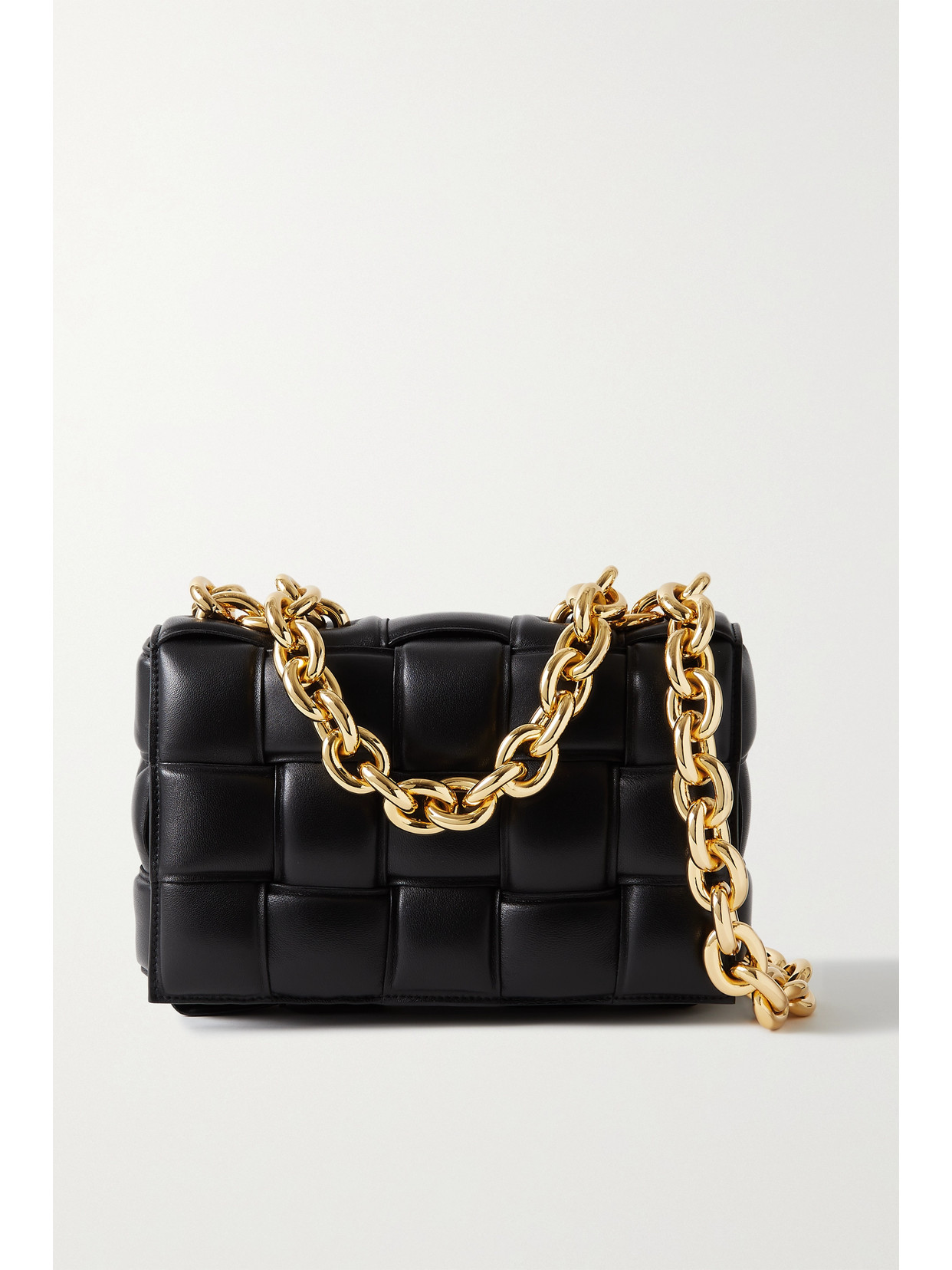Bottega Veneta Cassette Chain-embellished Padded Intrecciato Leather Shoulder Bag In Black