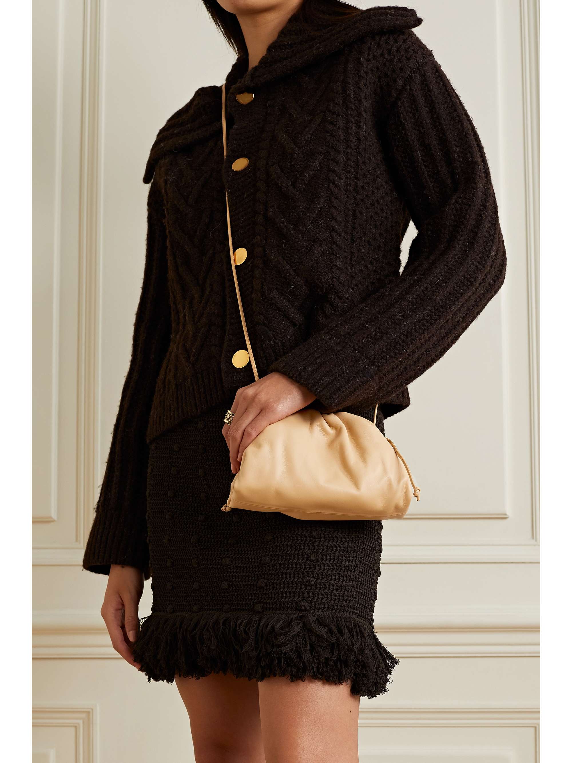 The Pouch small gathered leather clutch beige One Size